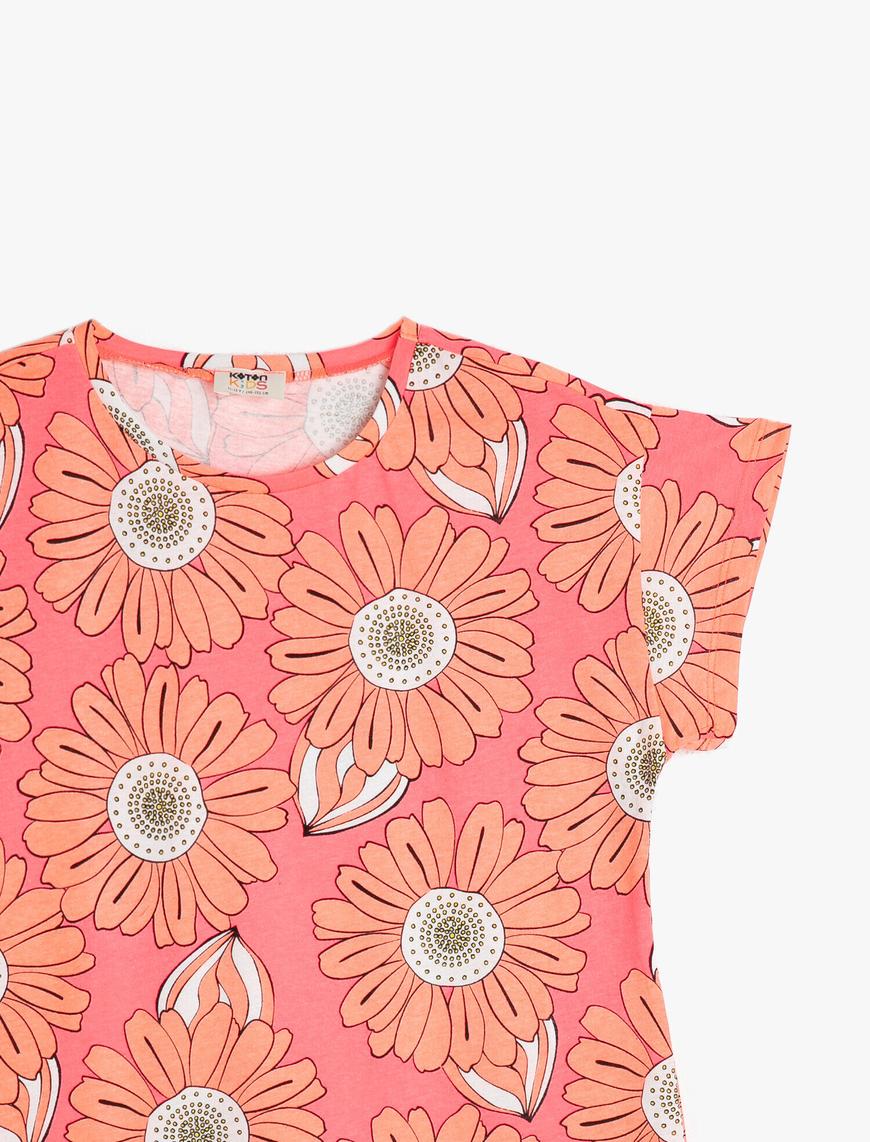  Kız Çocuk Çiçekli Pamuklu Yumuşak Kısa Kollu Tişört
