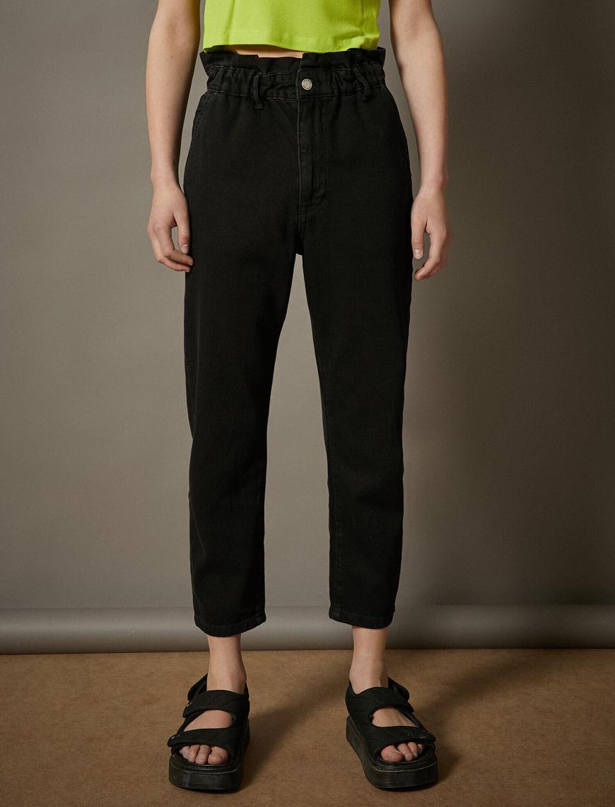   Baggy Jean - Normal Bel Beli Lastikli Rahat Kesim Hafif Düz Paça Pantolon