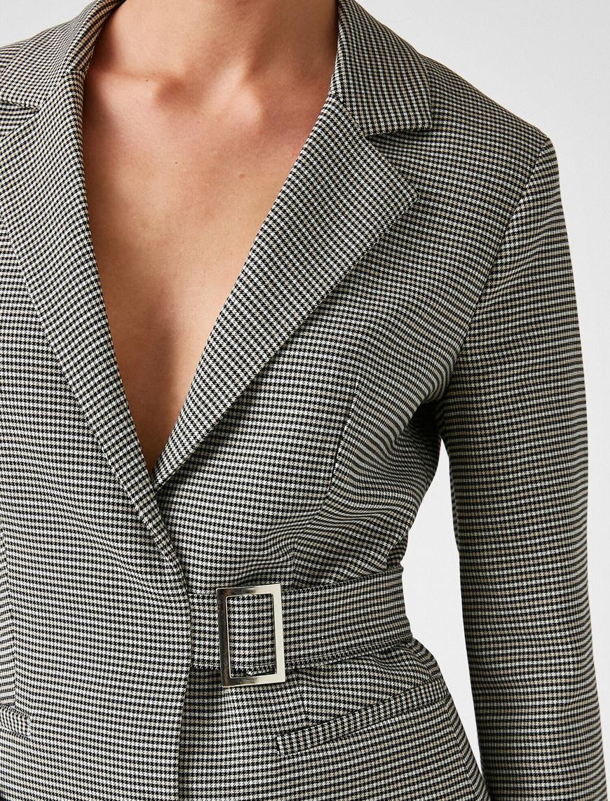   Kareli Kemerli Blazer Ceket