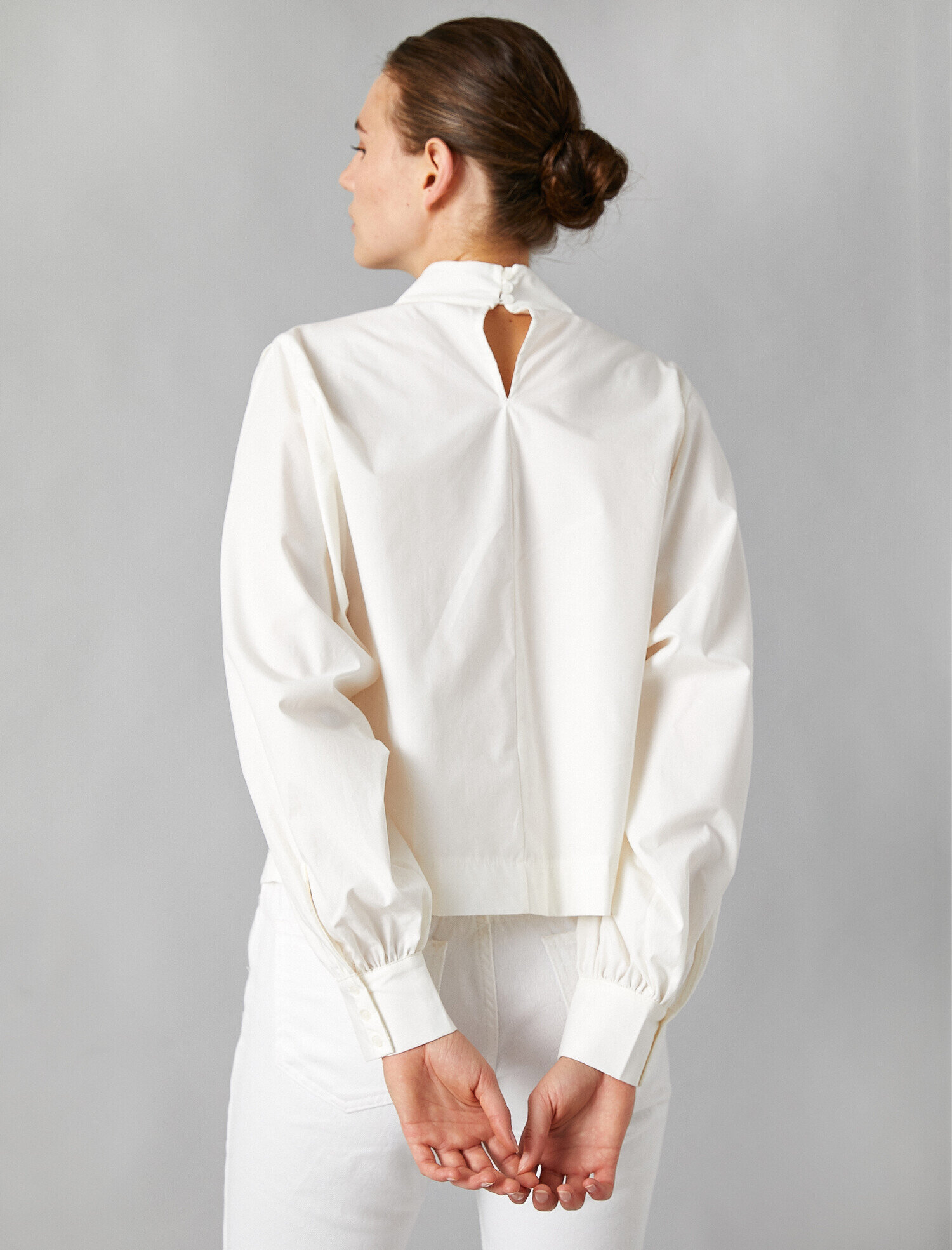   Mandarin Yaka Uzun Kollu Poplin Bluz