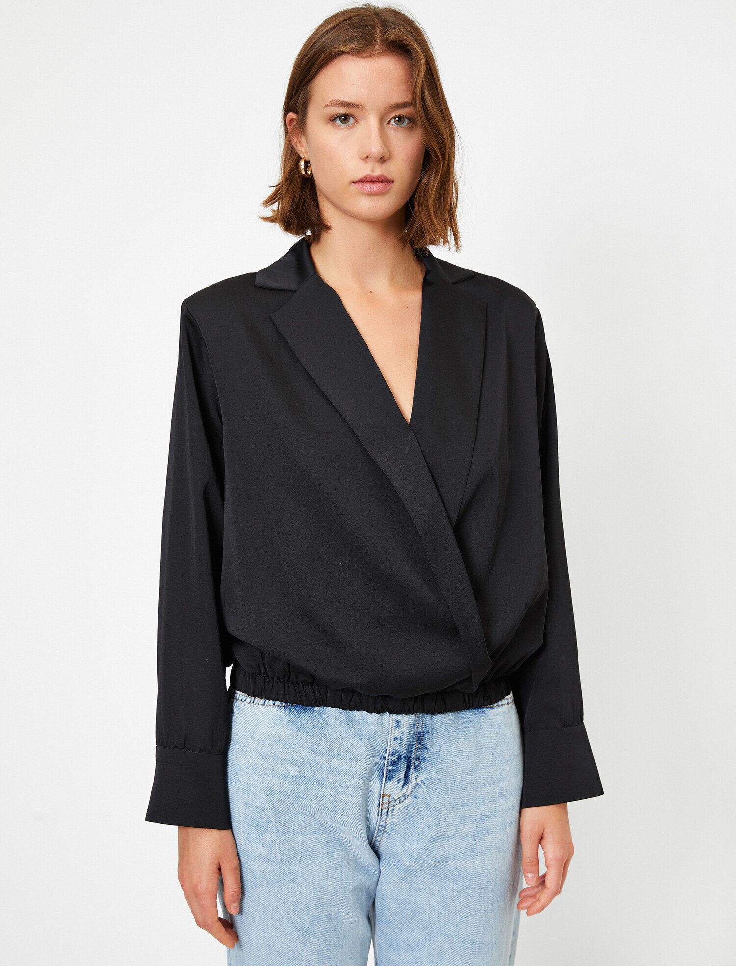   Vatkalı V Yaka Uzun Kollu Wrap Bluz