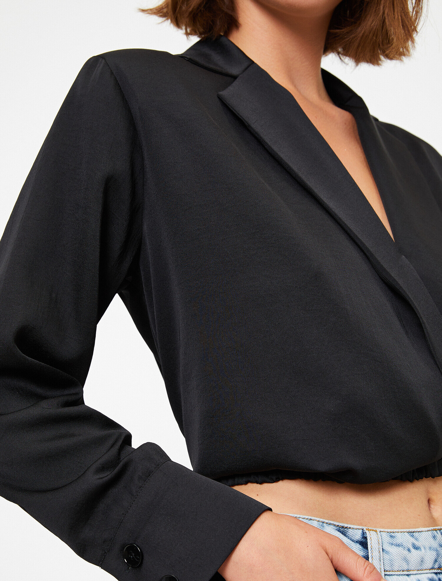   Vatkalı V Yaka Uzun Kollu Wrap Bluz