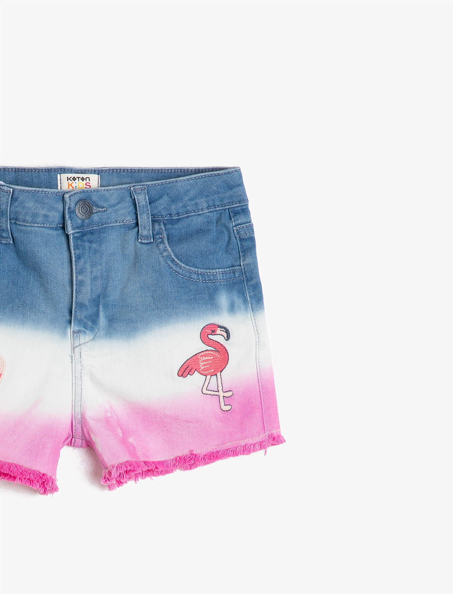  Kız Çocuk Batik Desenli Rahat Kesim İşlemeli Kısa Jean Şort