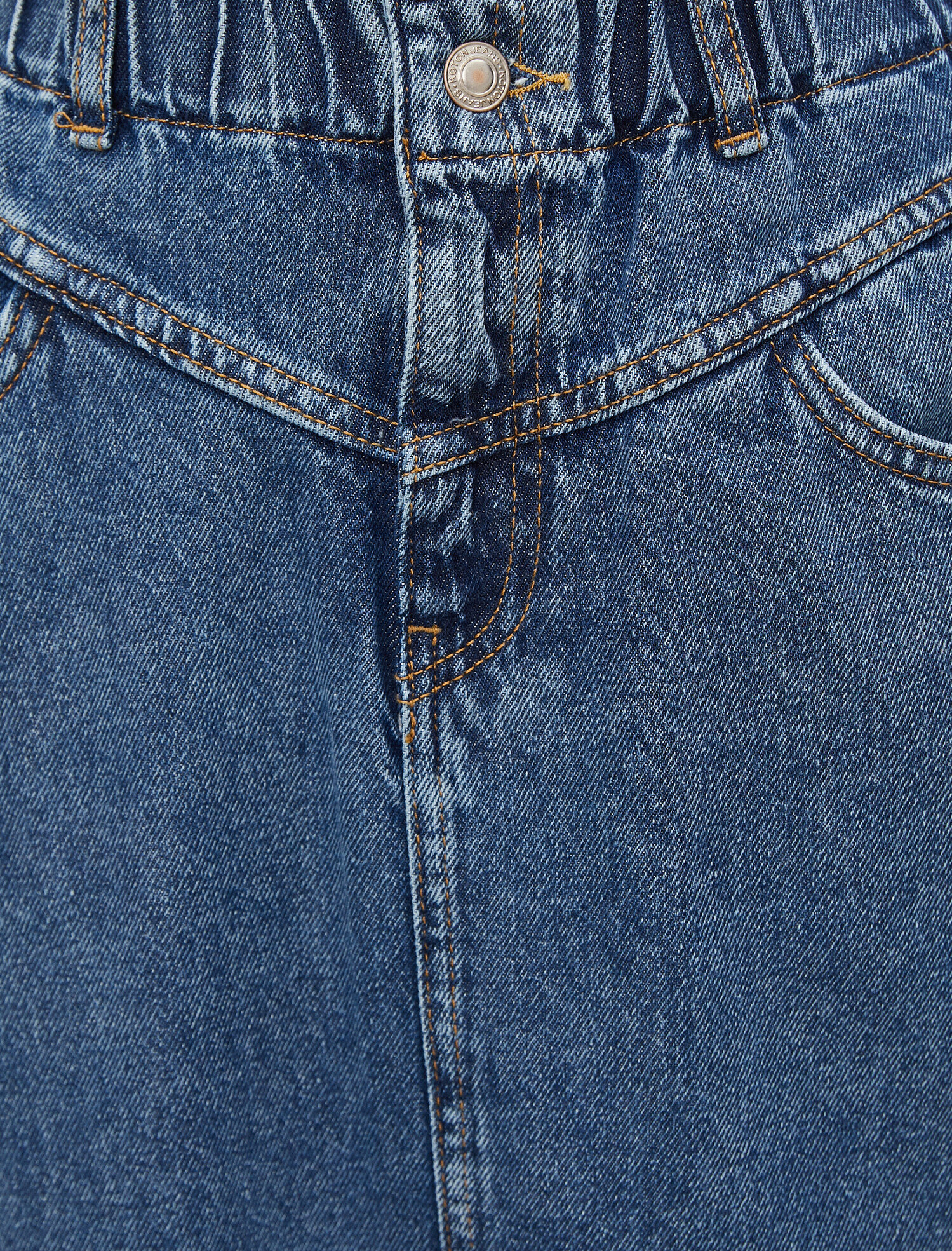   Organik Pamuk Bel Detaylı Yırtmaçlı Kot Etek