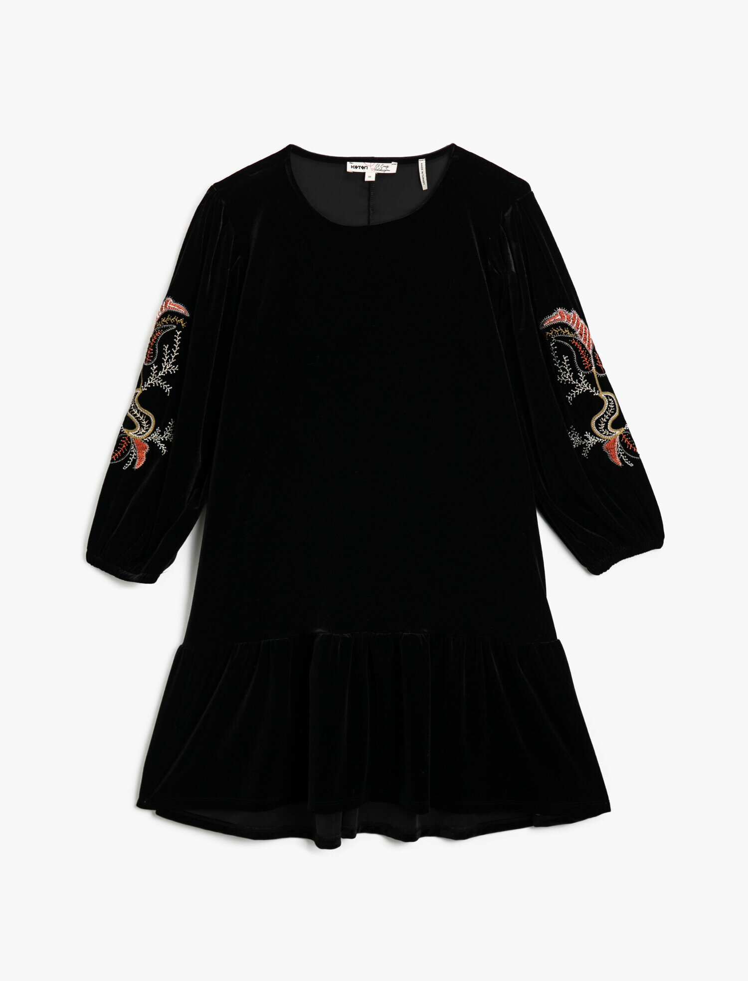   Kadife İşlemeli Bisiklet Yaka Elbise