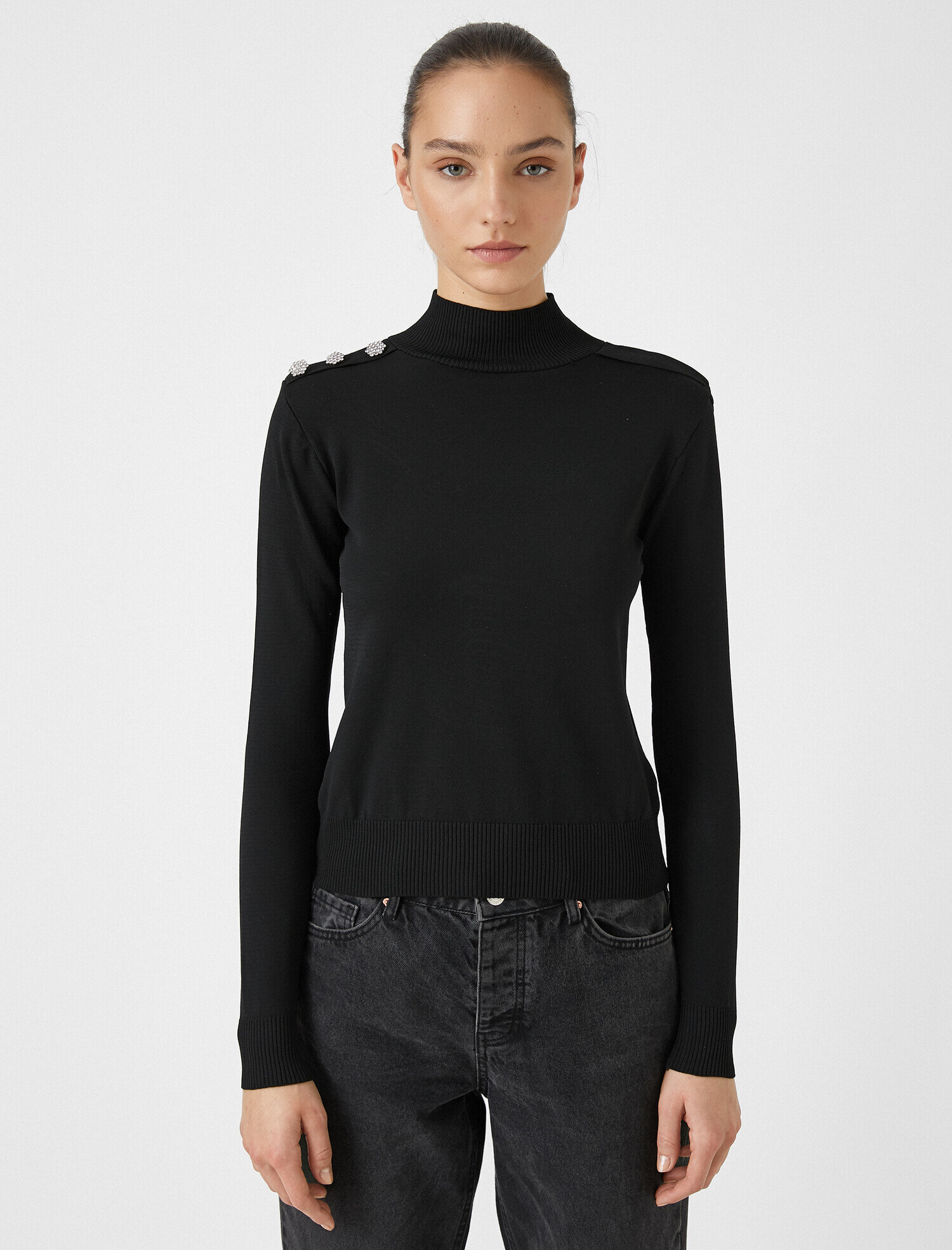   Balıkçı Yaka Düğme Detaylı Triko Kazak