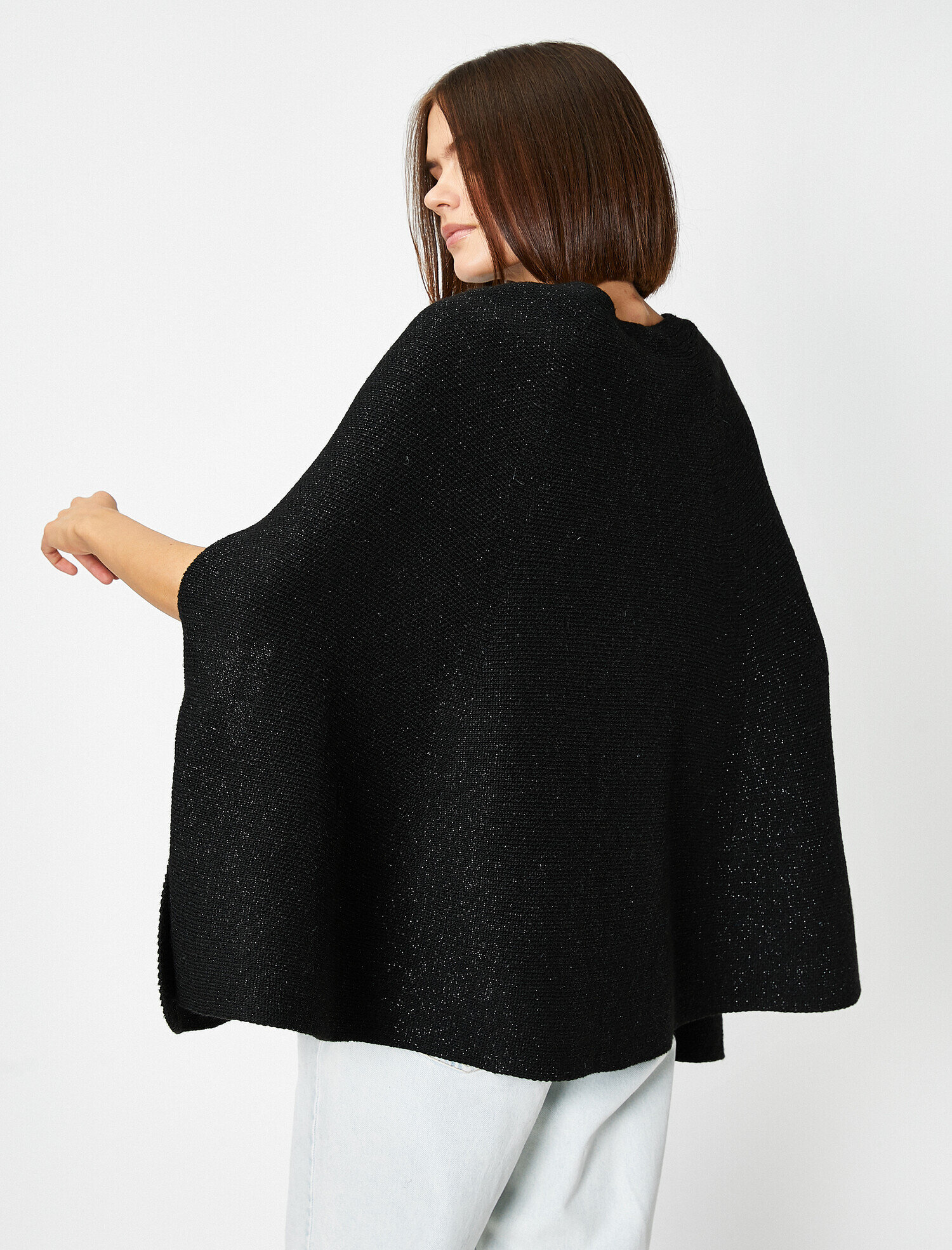   Sal Yaka Düğmeli Parlak Triko Panço