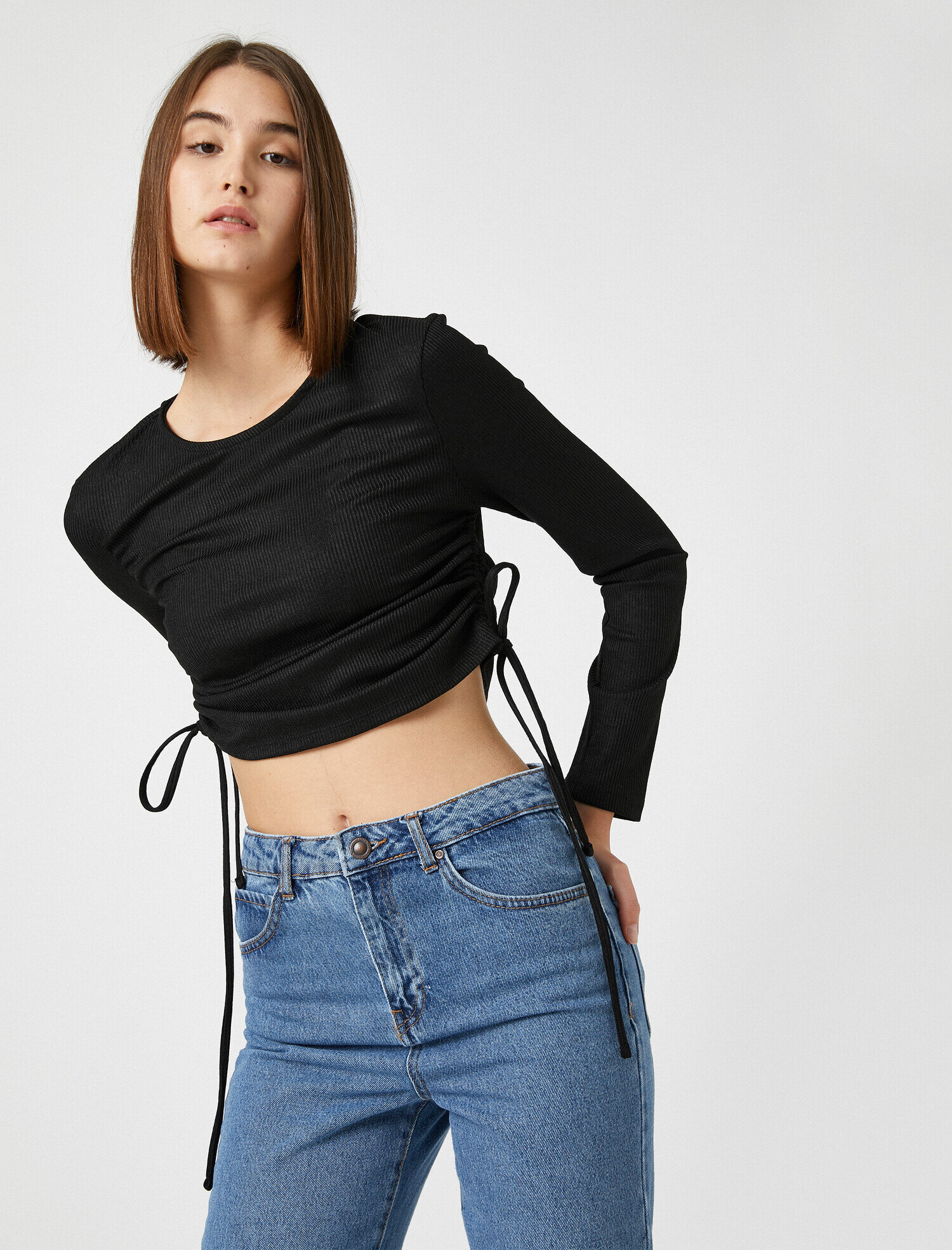   Bisiklet Yaka Büzgü Detaylı Kazak