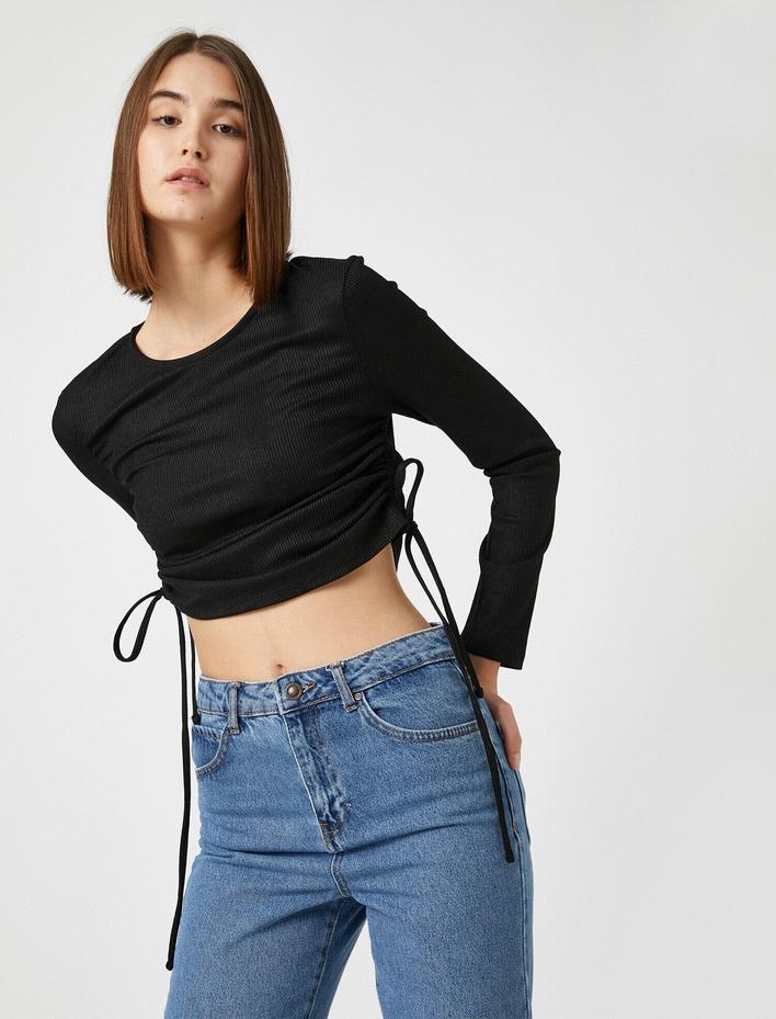  Bisiklet Yaka Büzgü Detaylı Kazak