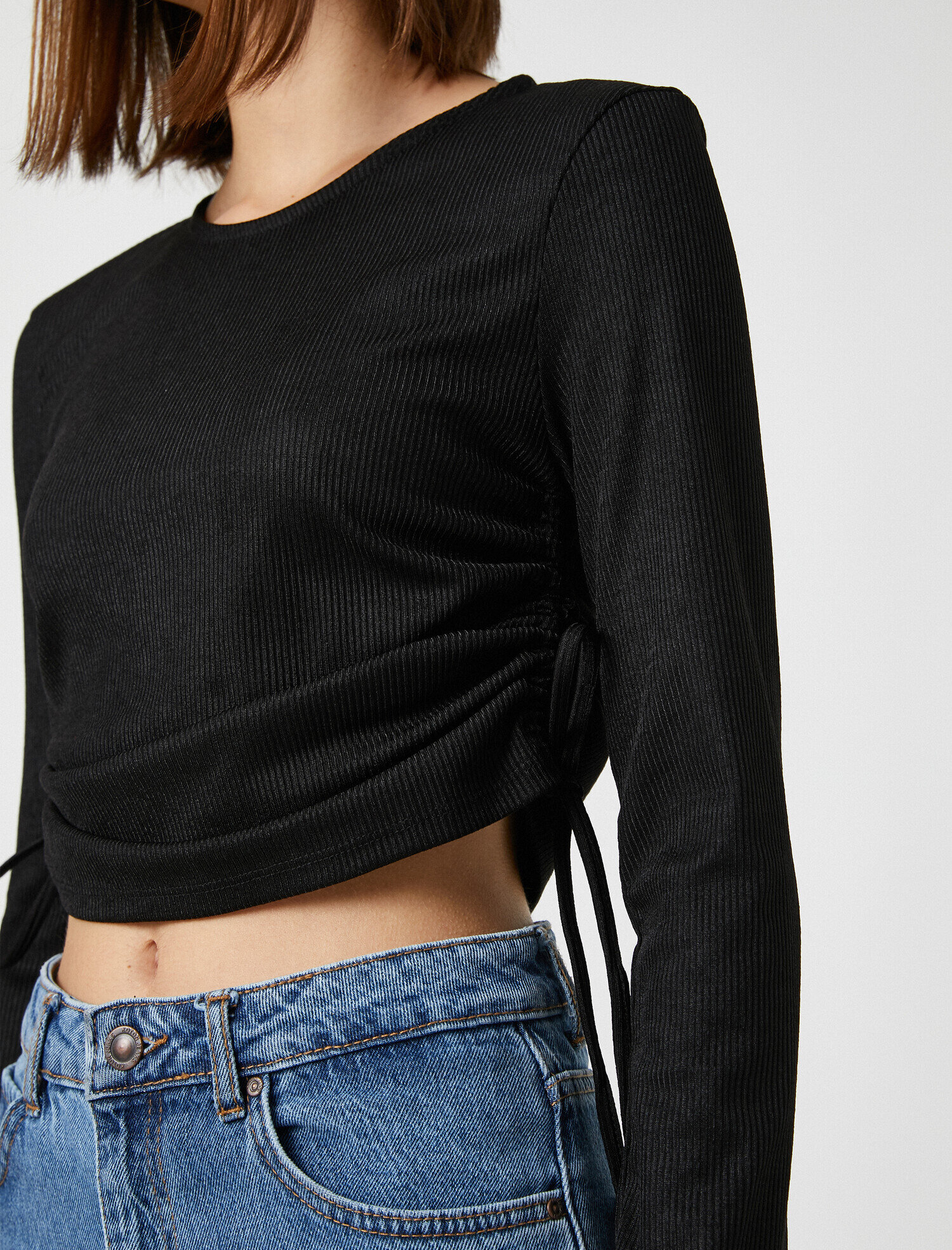   Bisiklet Yaka Büzgü Detaylı Kazak