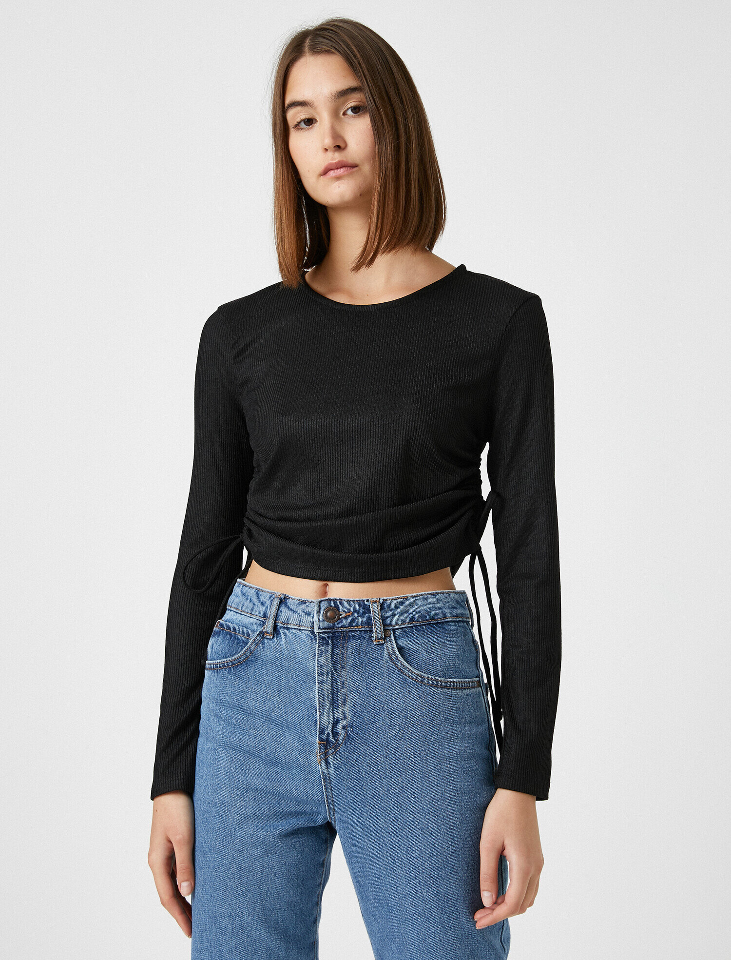   Bisiklet Yaka Büzgü Detaylı Kazak