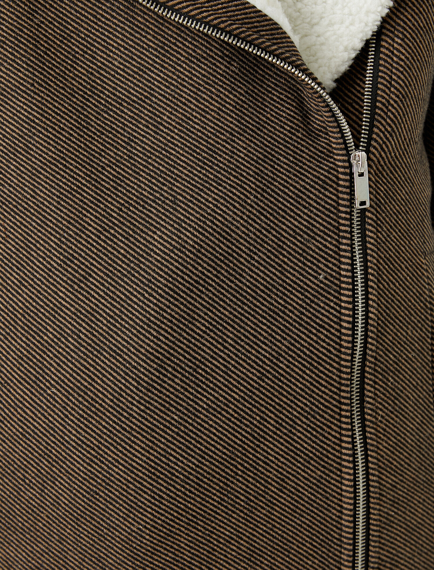   Suni Kürk Detaylı Fermuarlı Kaşe Ceket