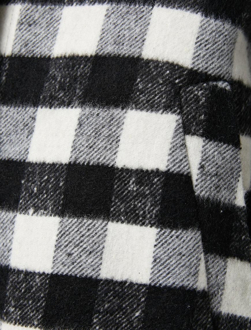   Kareli Kapüşonlu Oversize Ceket