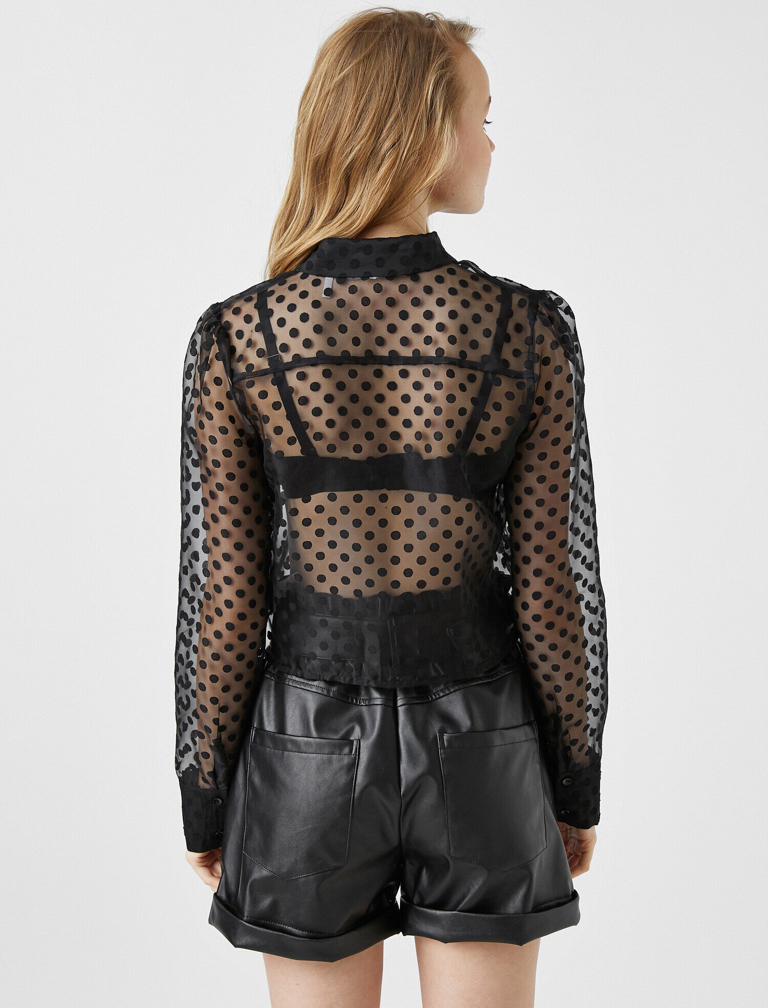   Puantiyeli Uzun Kollu Tül Gömlek