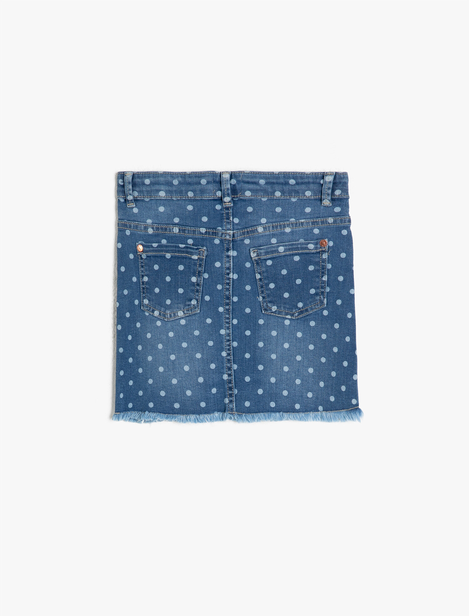  Kız Çocuk Puantiyeli Beli Ayar Lastikli Fermuarlı Diz Üstü Jean Etek