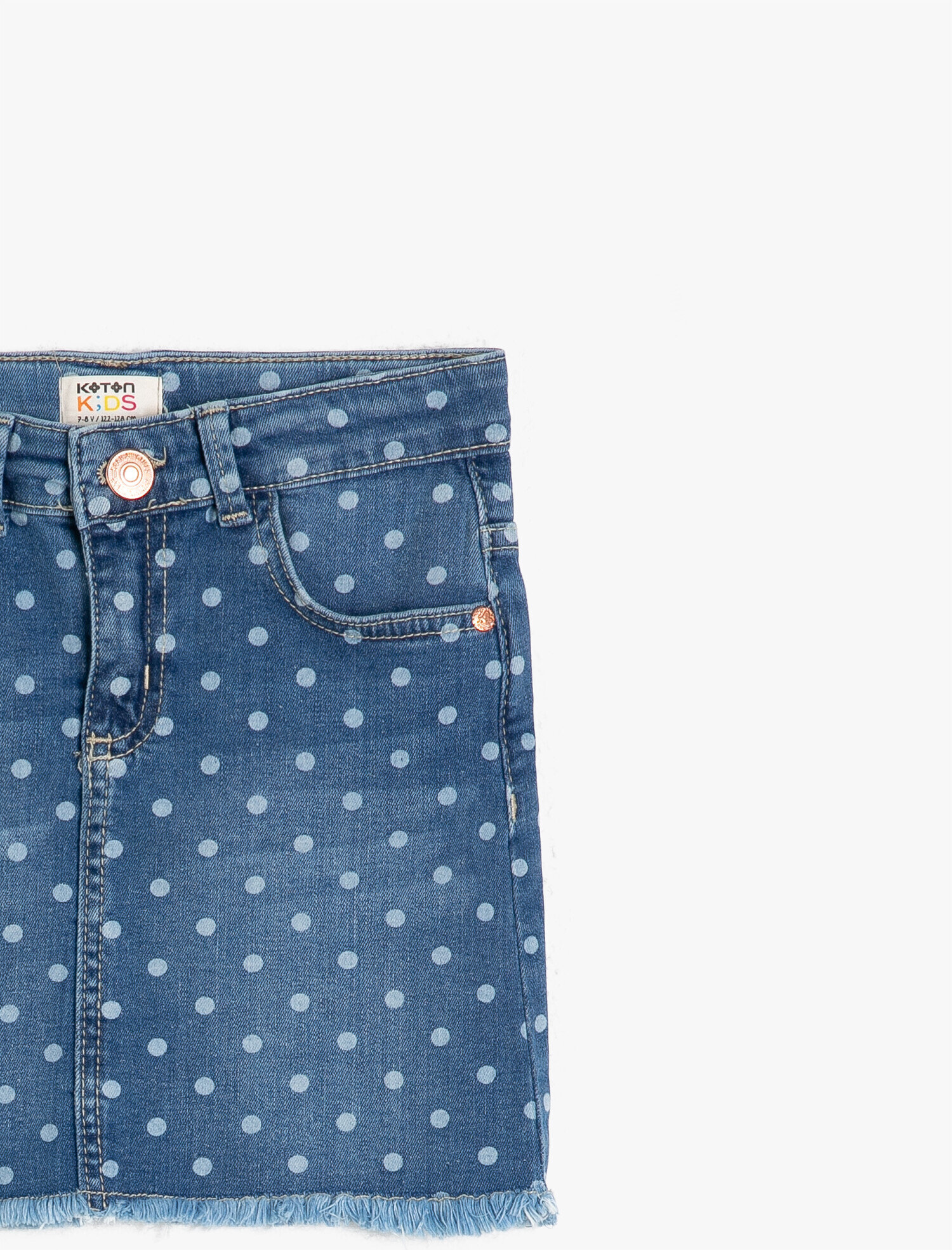  Kız Çocuk Puantiyeli Beli Ayar Lastikli Fermuarlı Diz Üstü Jean Etek