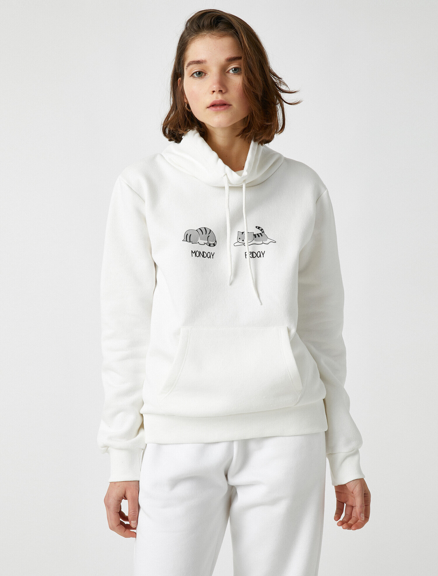   Pamuklu Cepli Baskılı Sweatshirt