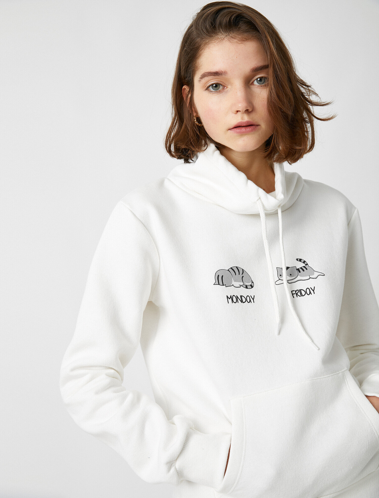   Pamuklu Cepli Baskılı Sweatshirt