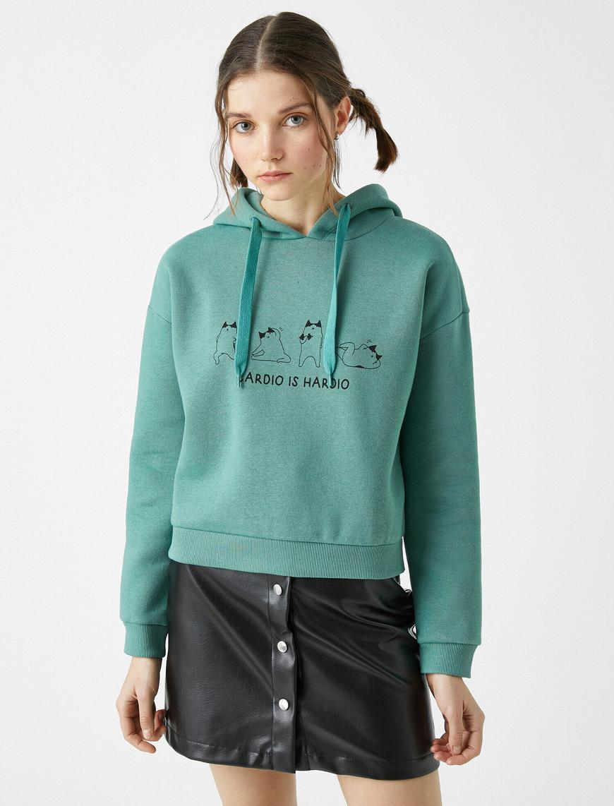   Pamuklu Kapüşonlu Baskılı Sweatshirt
