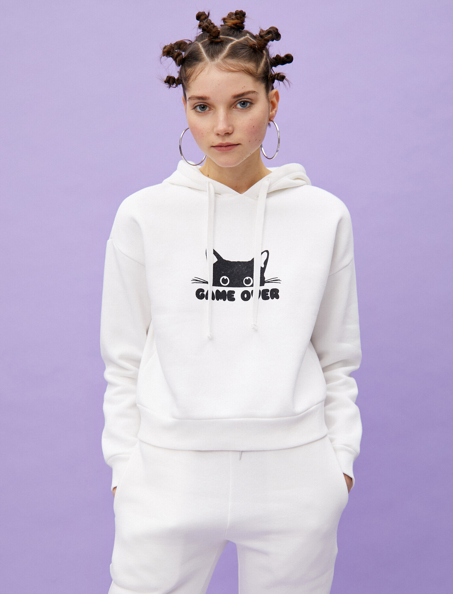   Kapüşonlu Slogan Baskılı Sweatshirt