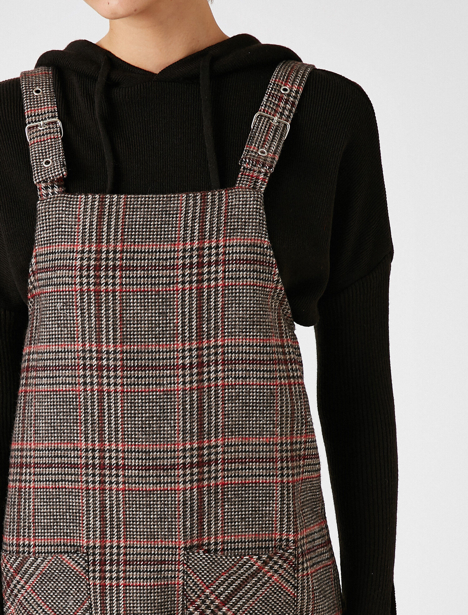 Askılı Ekose Kısa Elbise