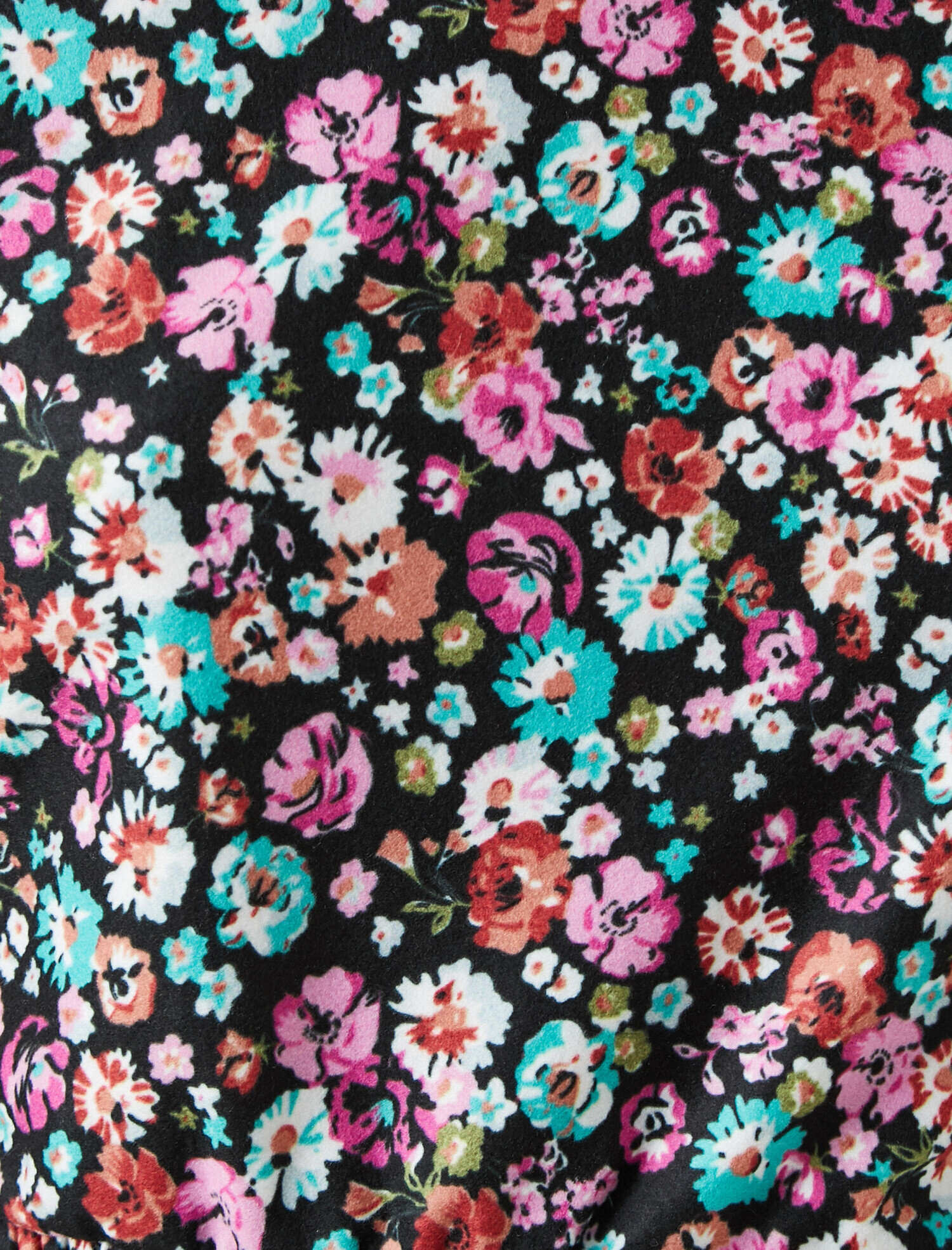   Bisiklet Yaka Uzun Kollu Fırfırlı Çiçekli Kısa Elbise