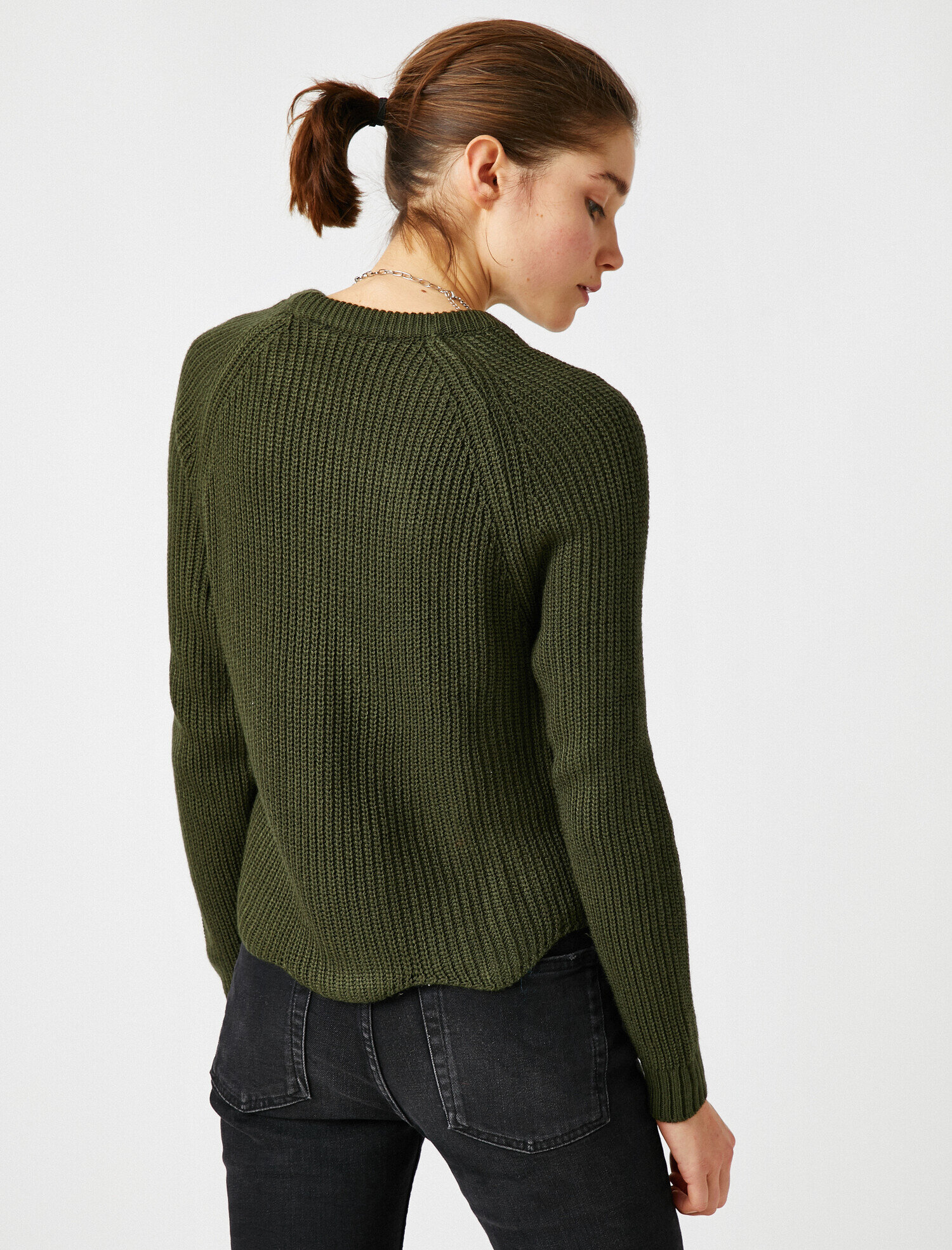   Uzun Kollu Bisiklet Yaka Asimetrik Detaylı Triko Kazak