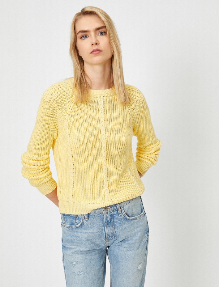  Bisiklet Yaka Saç Örgülü Triko Kazak