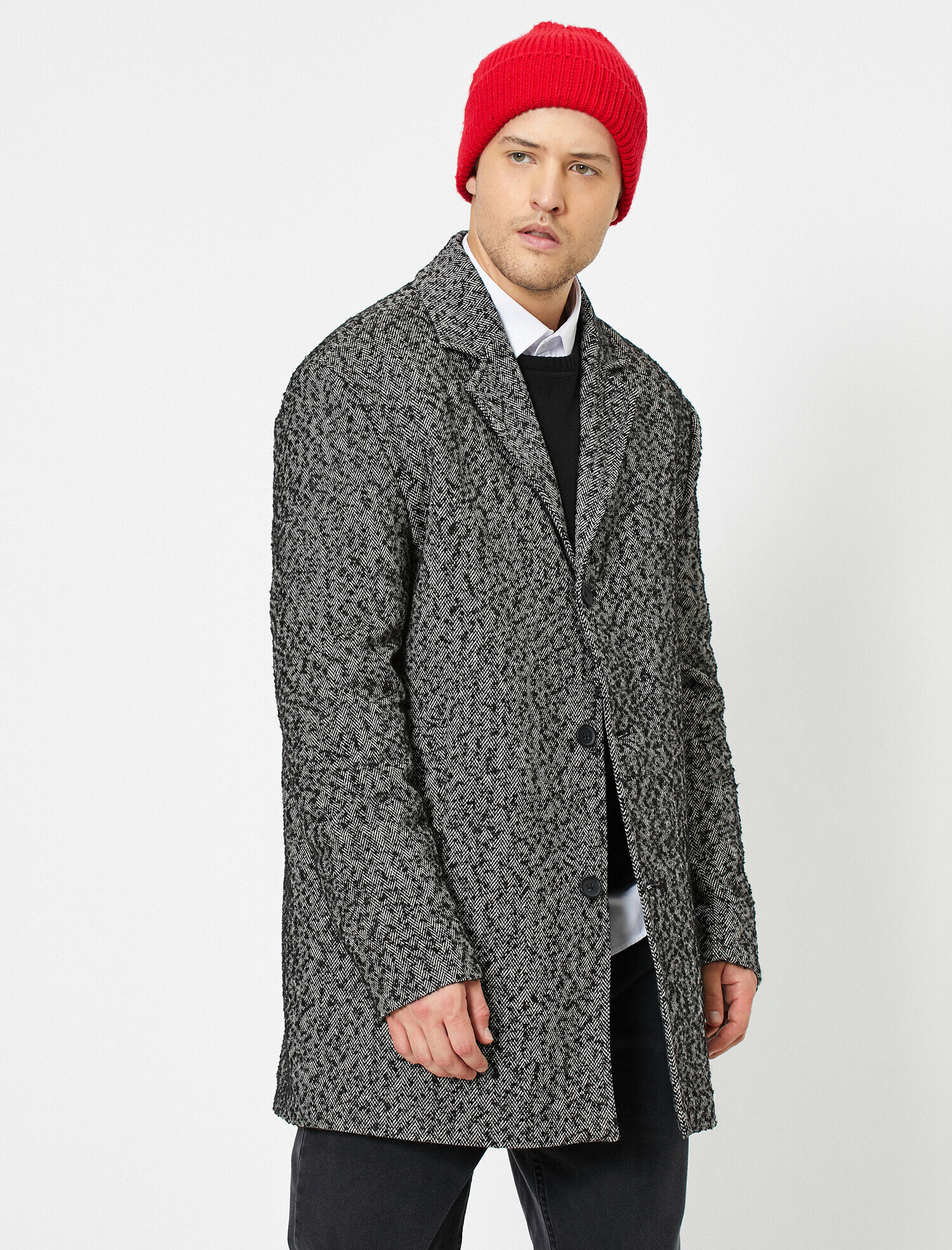   V Yaka Düğme Detaylı Cepli Kaban