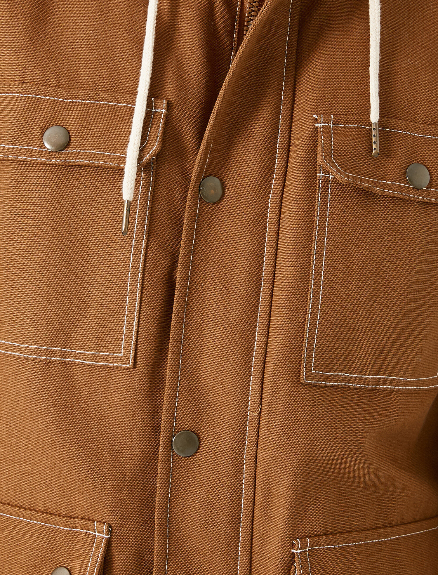   Kapşonlu Gabardin Kaban Cep Detaylı Fermuarlı