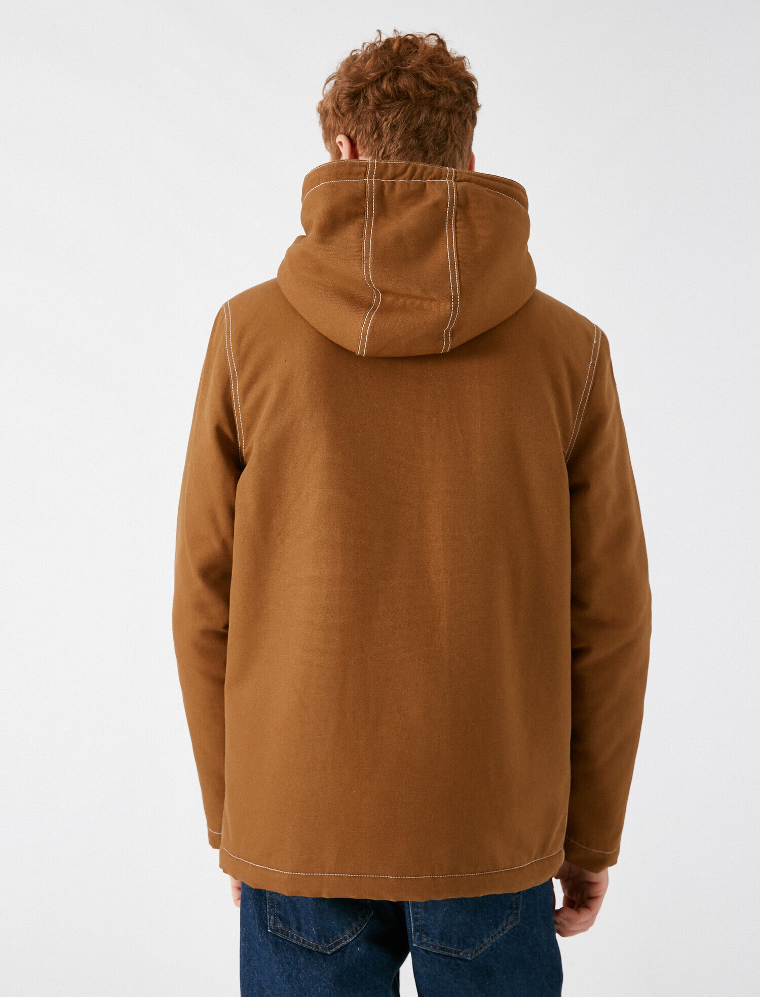   Kapşonlu Gabardin Kaban Cep Detaylı Fermuarlı