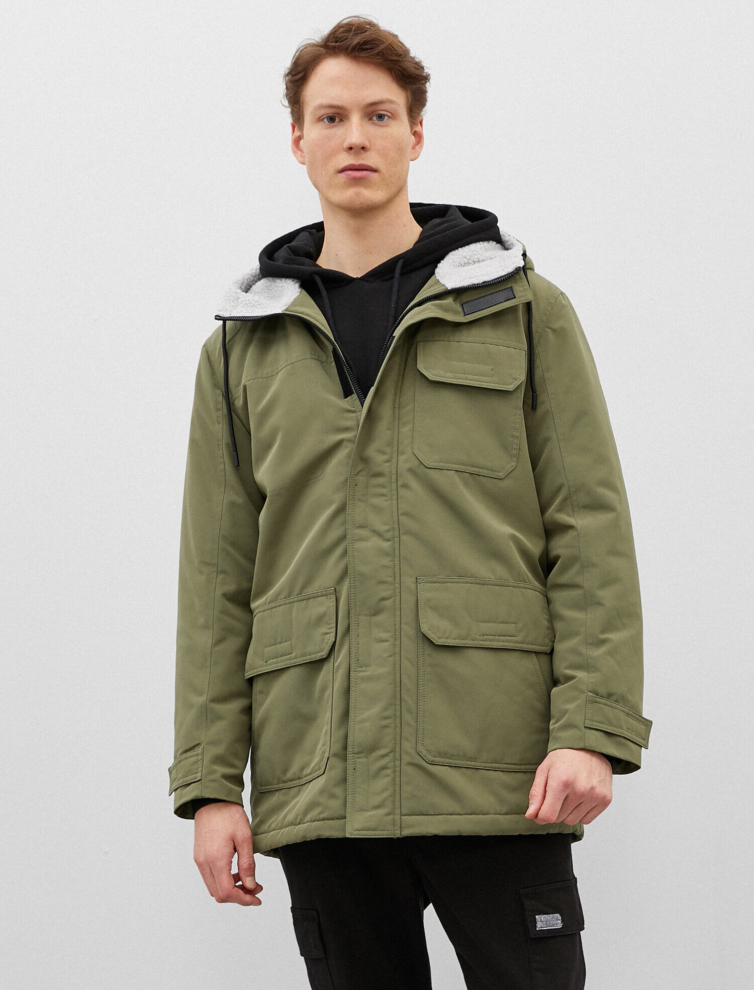   Kapüşonlu Kaban Cepli Fermuarlı