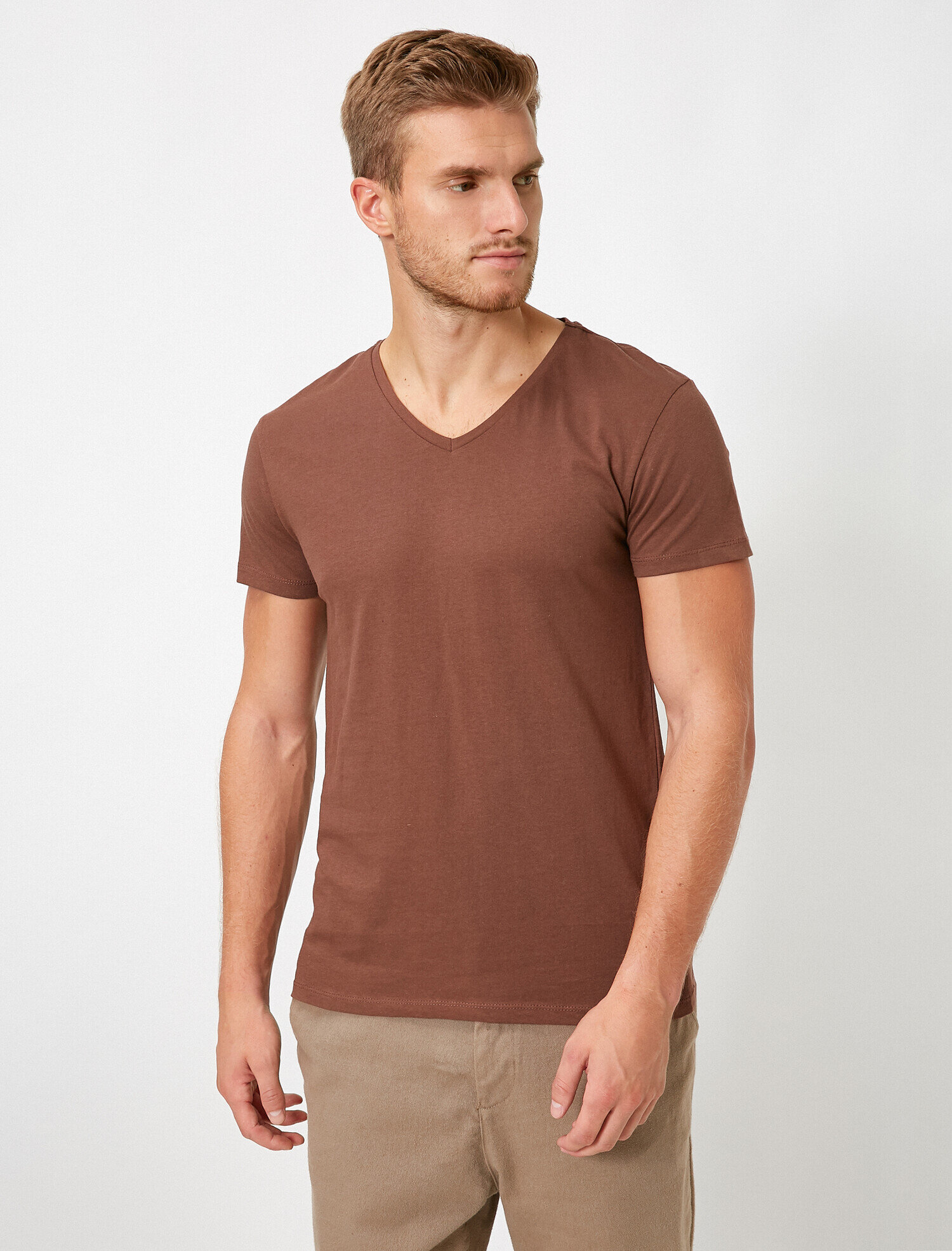   Kısa Kollu V Yaka Basic Tişört