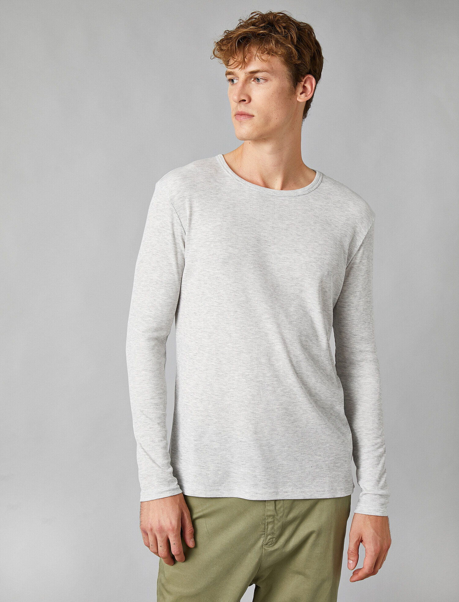   Pamuklu Bisiklet Yaka Uzun Kolu Tişört