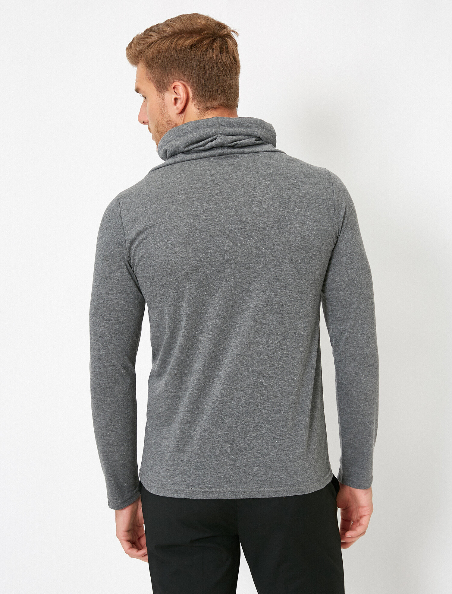   Slim Fit Pamuklu Şal Yaka Basic Uzun Kollu Tişört