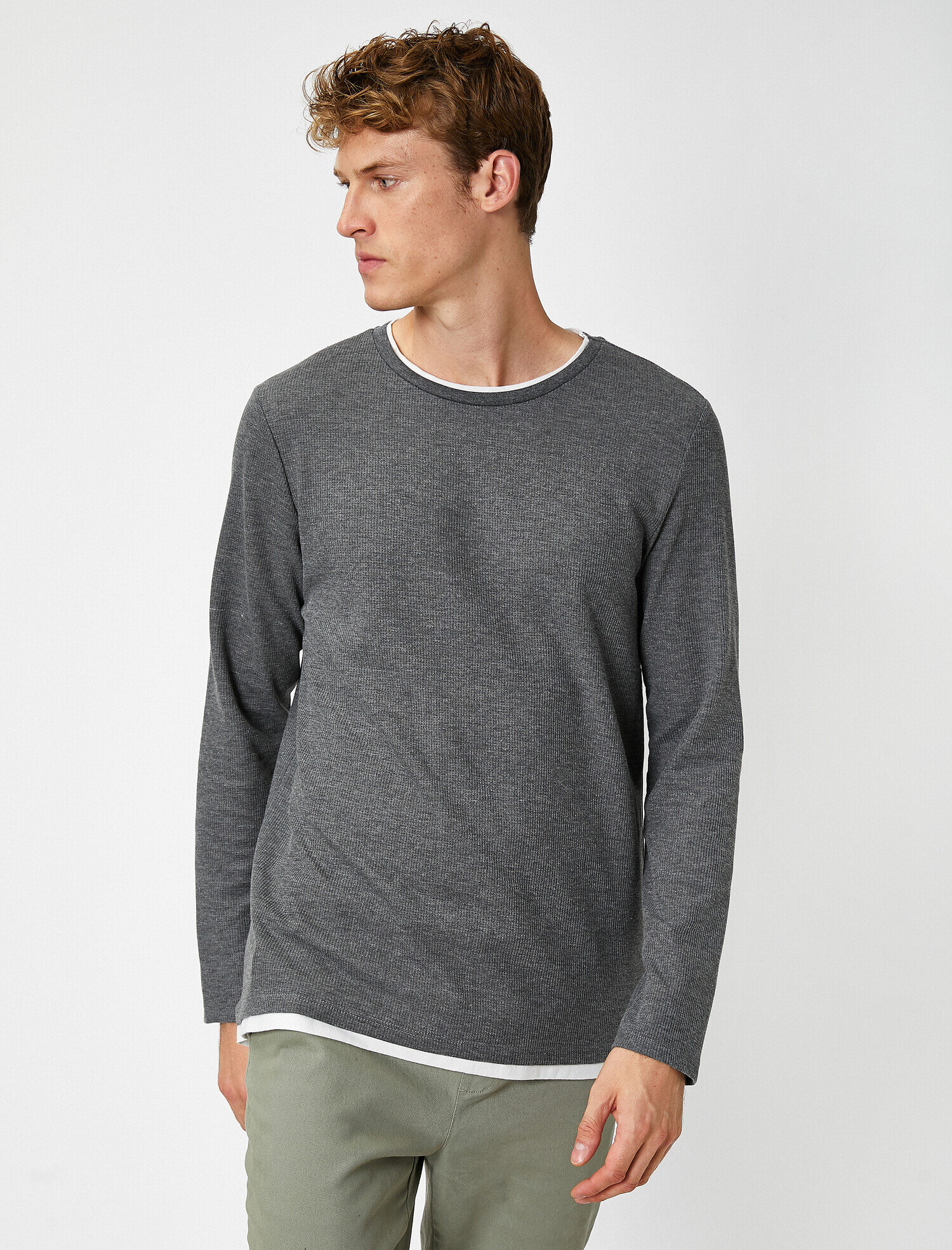   Pamuklu Basic Bisiklet Yaka Uzun Kollu Regular Fit Tişört