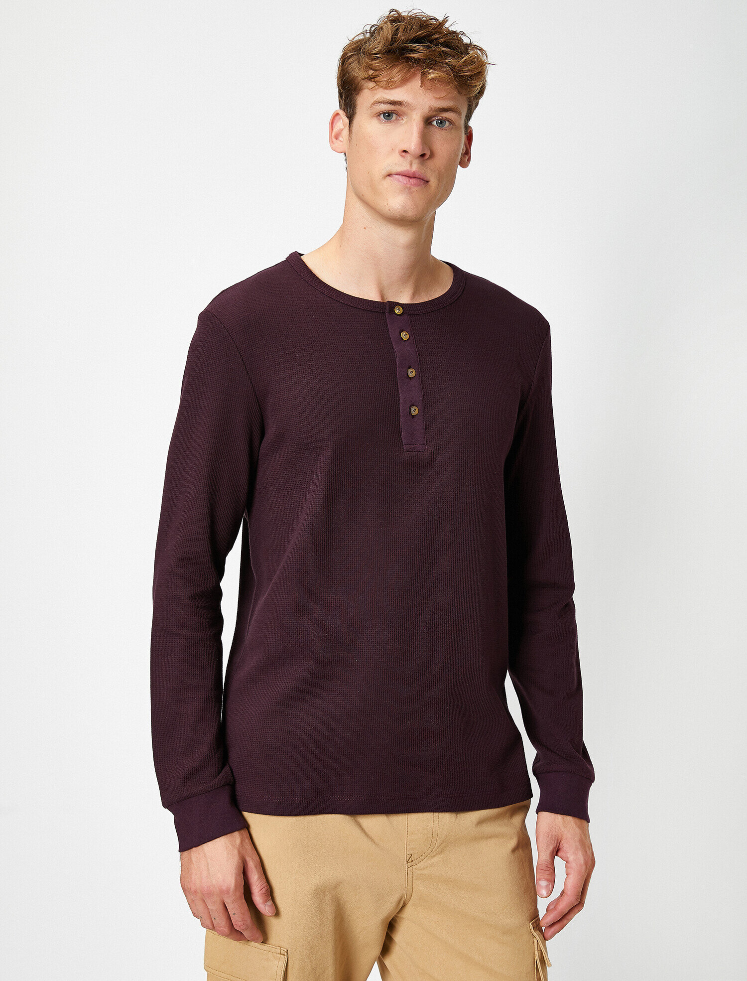   Pamuklu Düğmeli Yaka Uzun Kollu Slim Tişört