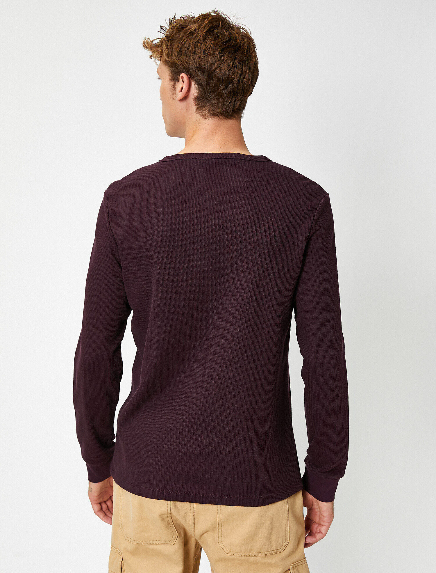   Pamuklu Düğmeli Yaka Uzun Kollu Slim Tişört