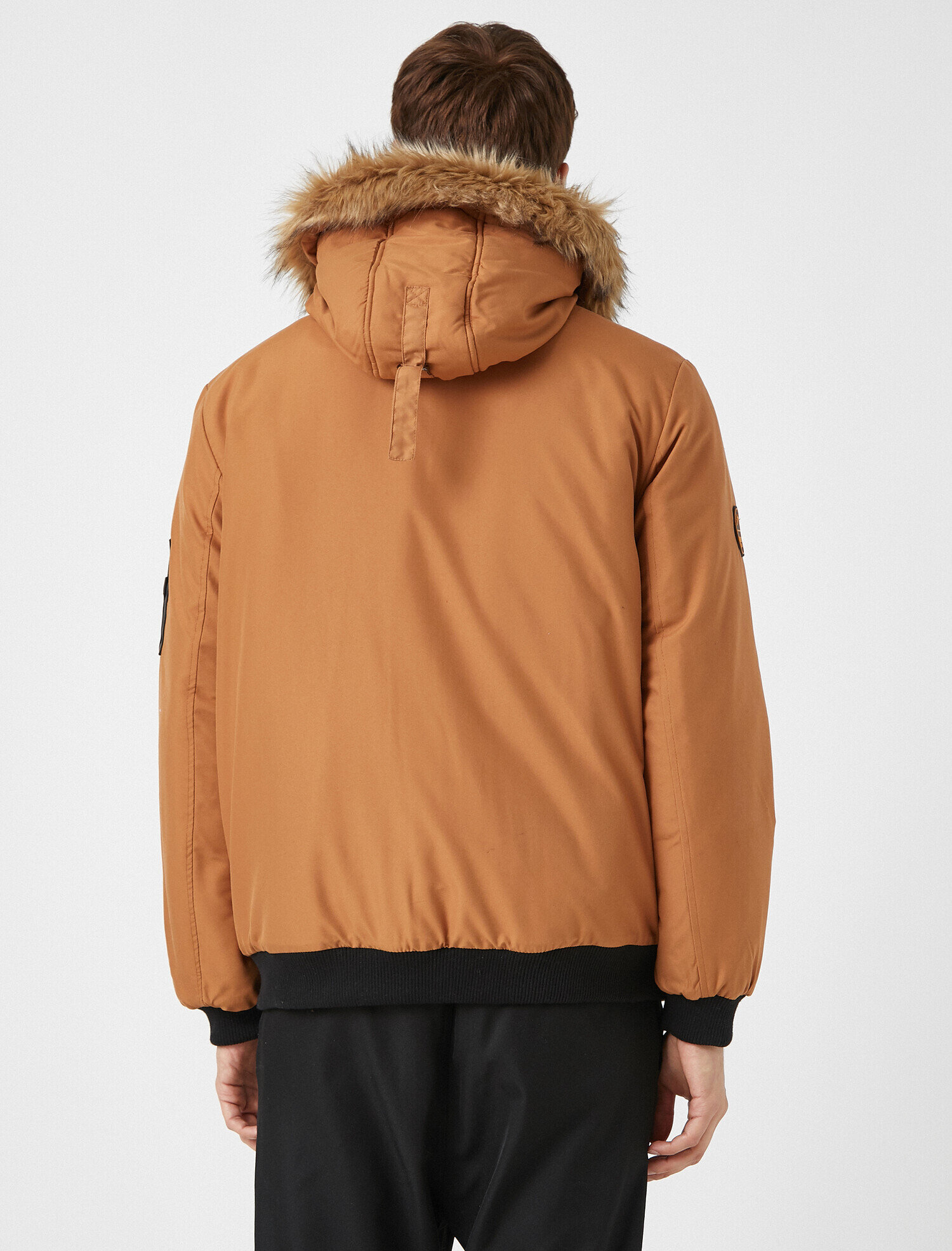 Suni Kürklü Kapüşonlu Cepli Kaban