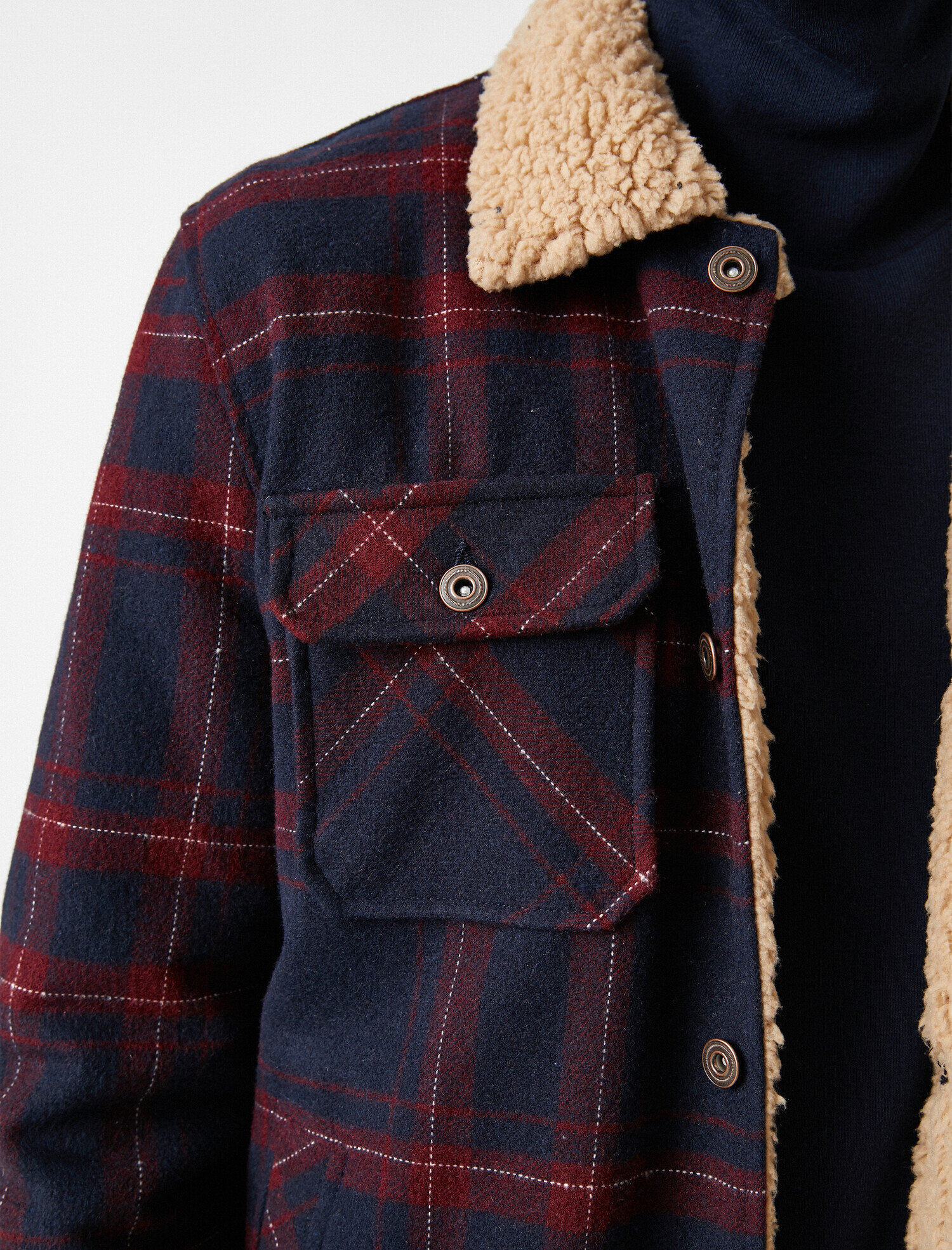   Kareli Şerpali Gömlek Yaka Cepli Kaşe Kaban