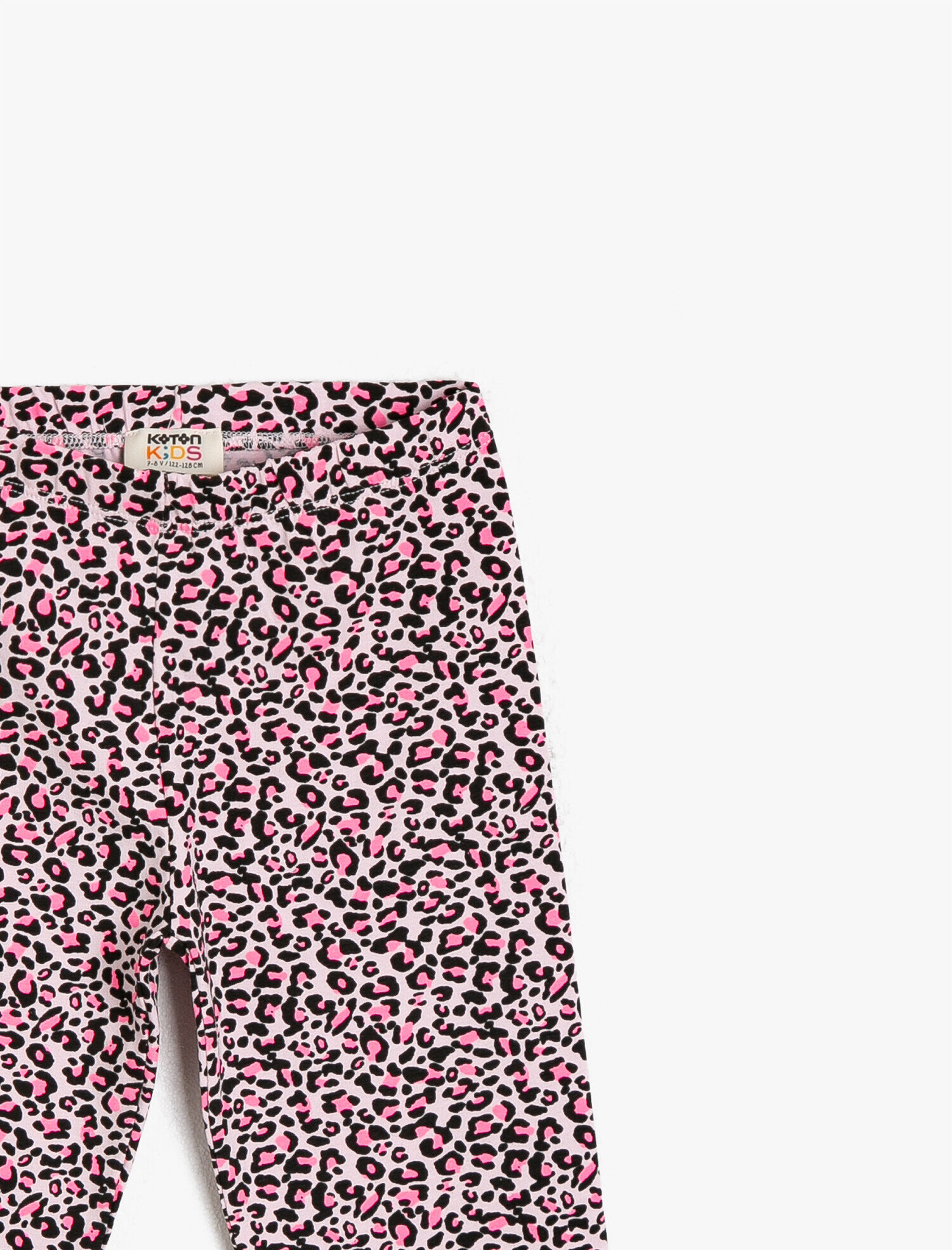  Kız Çocuk Leopar Desenli Pamuklu İnce Esnek Kumaştan Normal Bel Diz Üstü Kısa Tayt