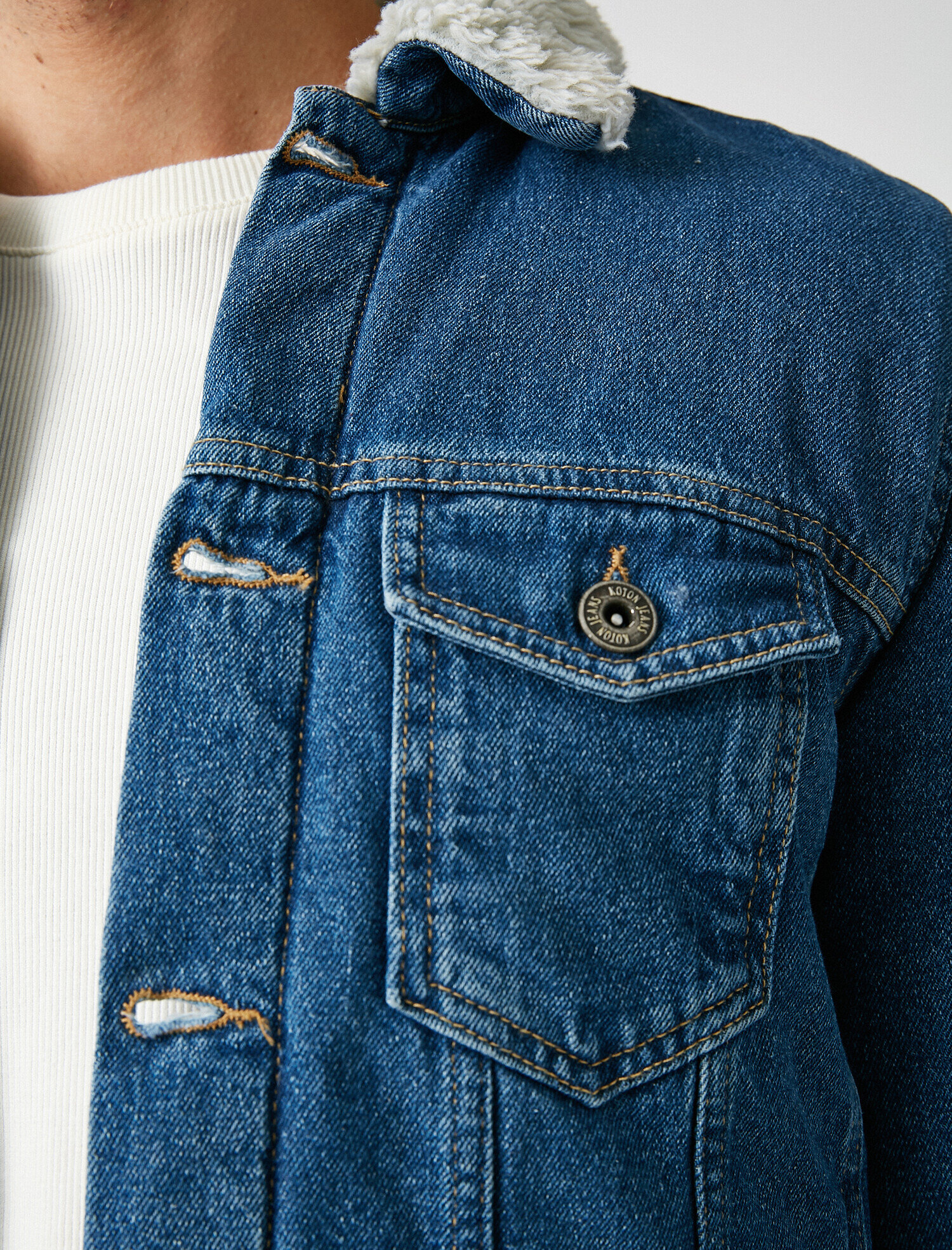   Şerpalı Gömlek Yaka Pamuklu Jean Ceket