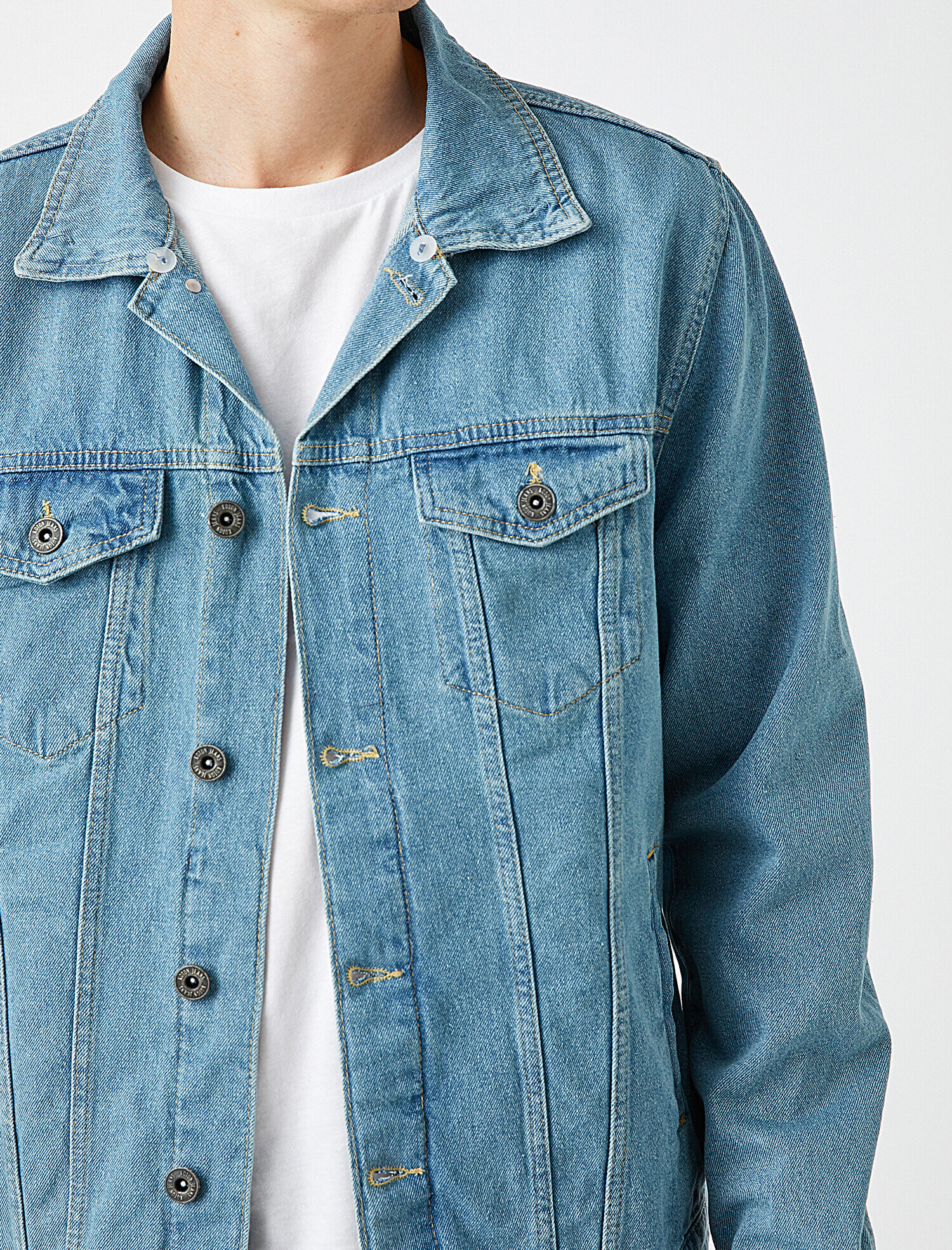   Pamuklu Şerpalı Gömlek Yaka Cepli Jean Ceket