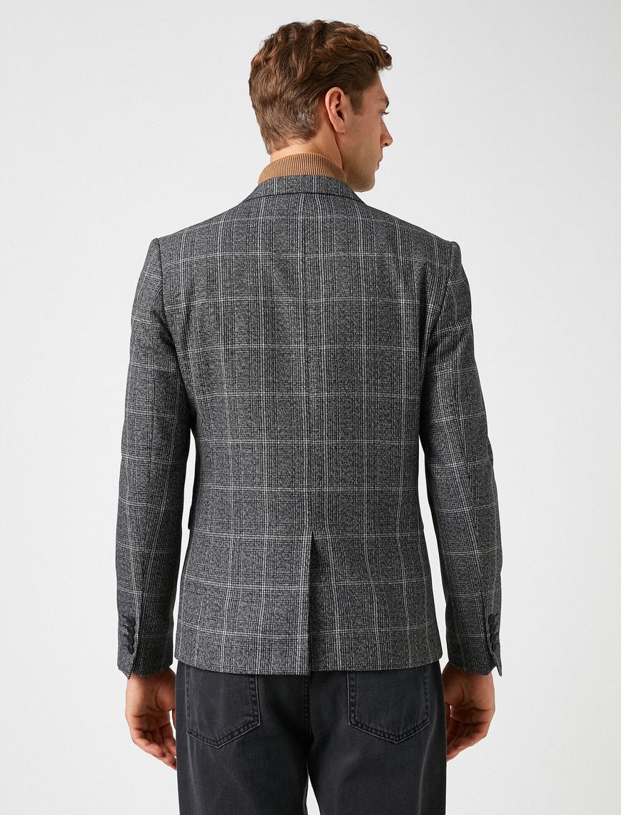   Cepli Kareli Rozet Yaka Blazer Ceket