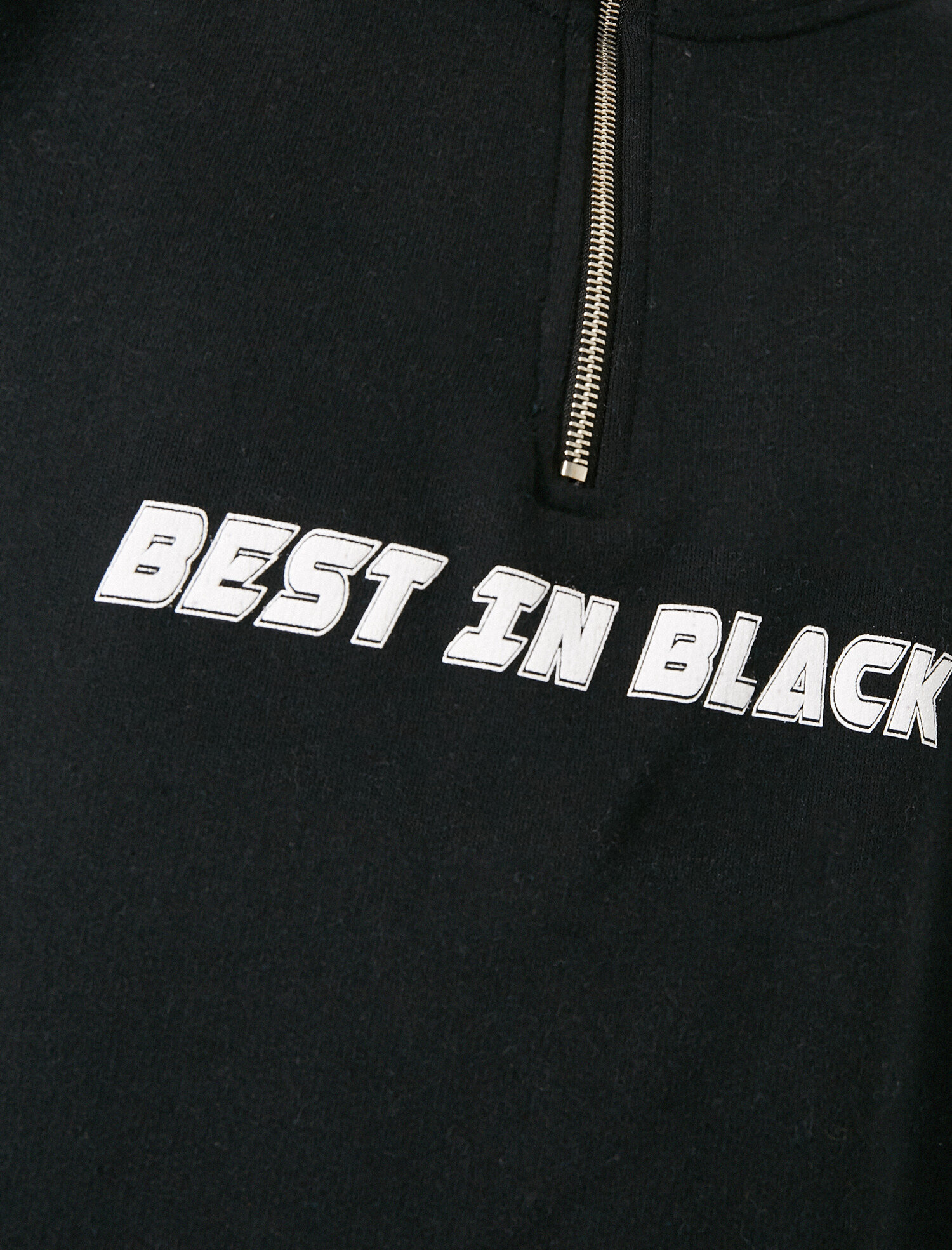   Yüksek Yaka Şeritli Baskılı Fermuarlı Sweatshirt