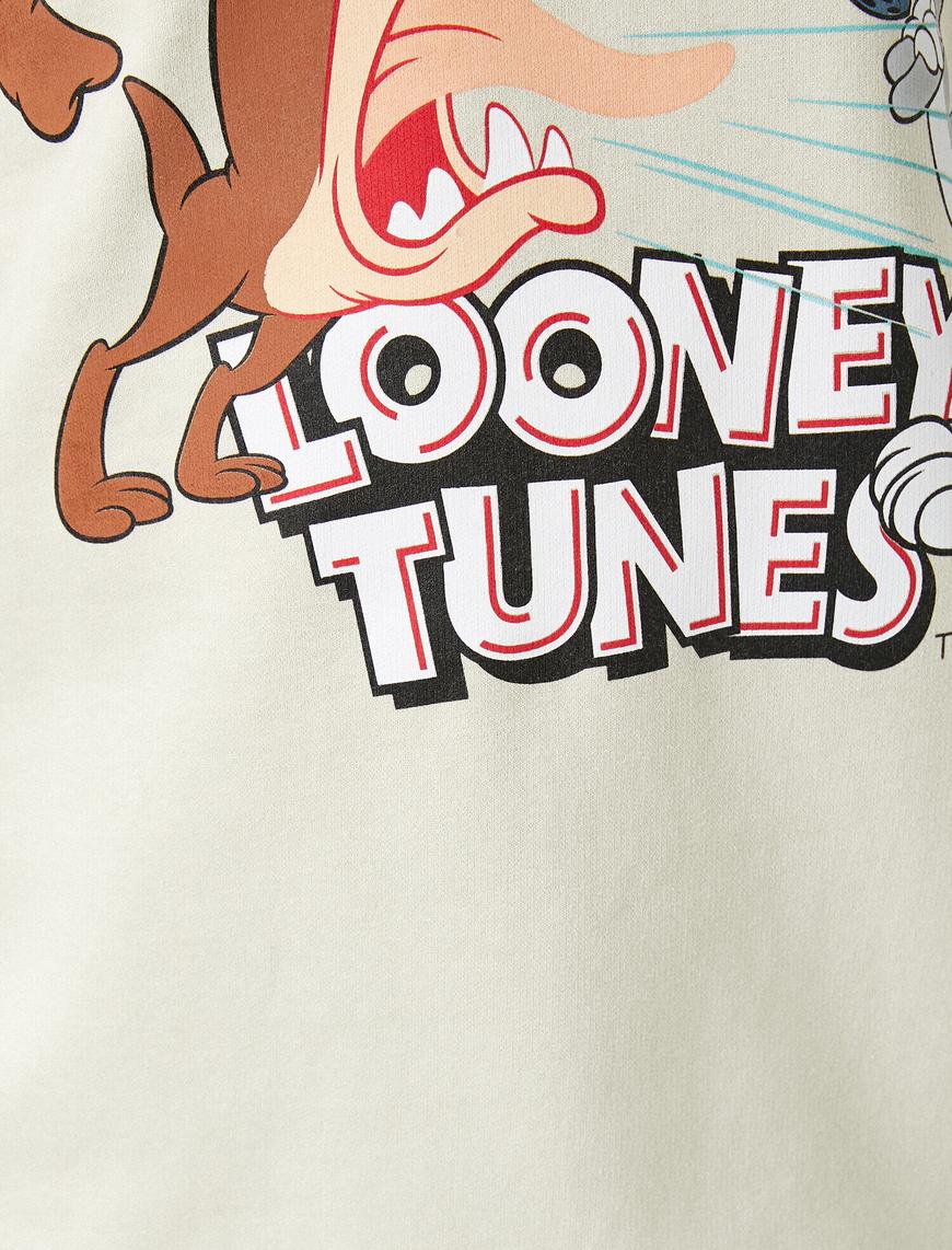   Pamuklu Looney Tunes Lisanslı Baskılı Bisiklet Yaka Sweatshirt