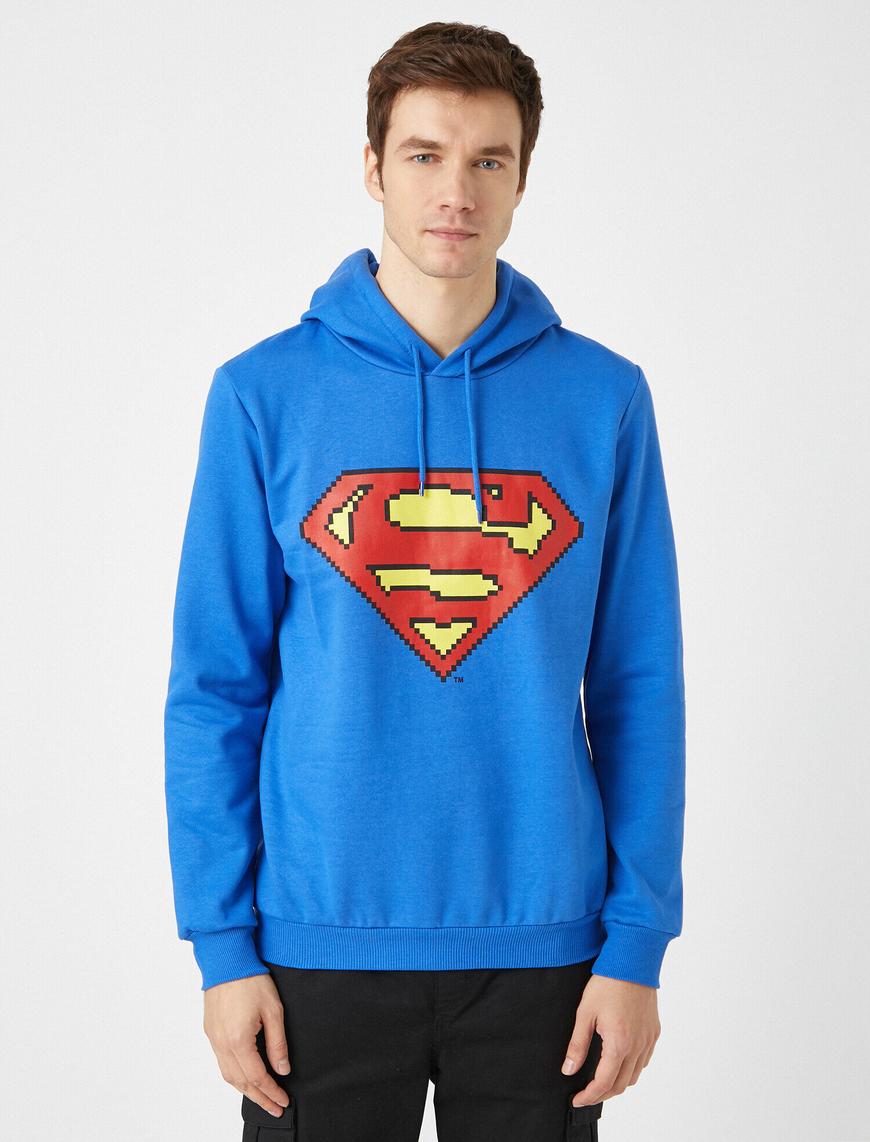   Superman Lisanslı Baskılı Kapüşonlu Uzun Kollu Sweatshirt