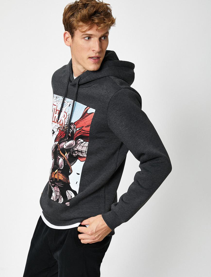   Kapüşonlu Pamuklu Thor Lisanslı Baskılı Sweatshirt