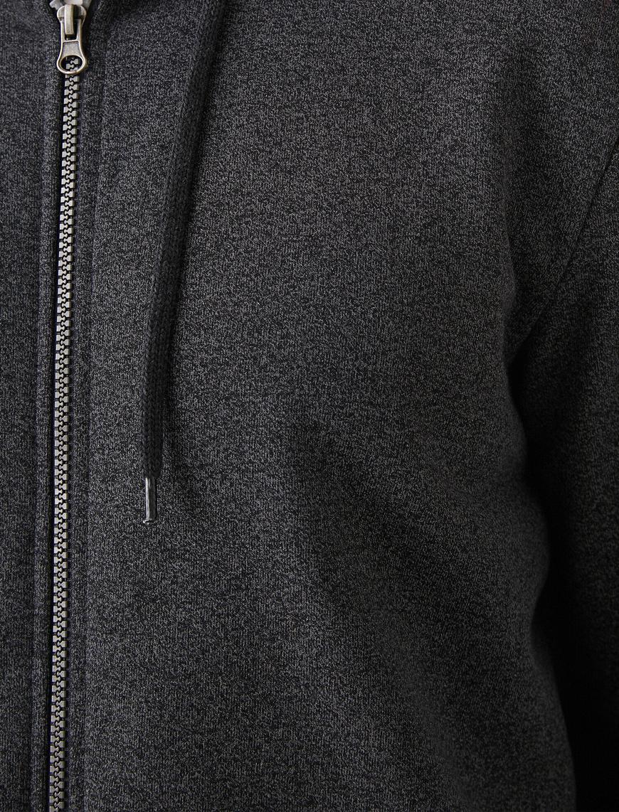   Fermuarlı Cepli Basic Uzun Kollu Sweatshirt