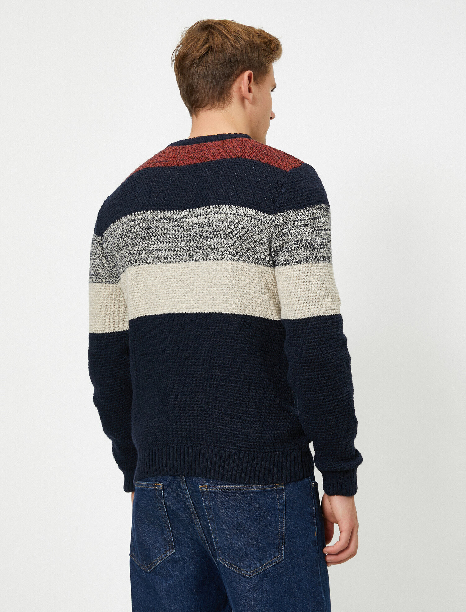   Renk Bloklu Bisiklet Yaka Uzun Kollu Triko Kazak